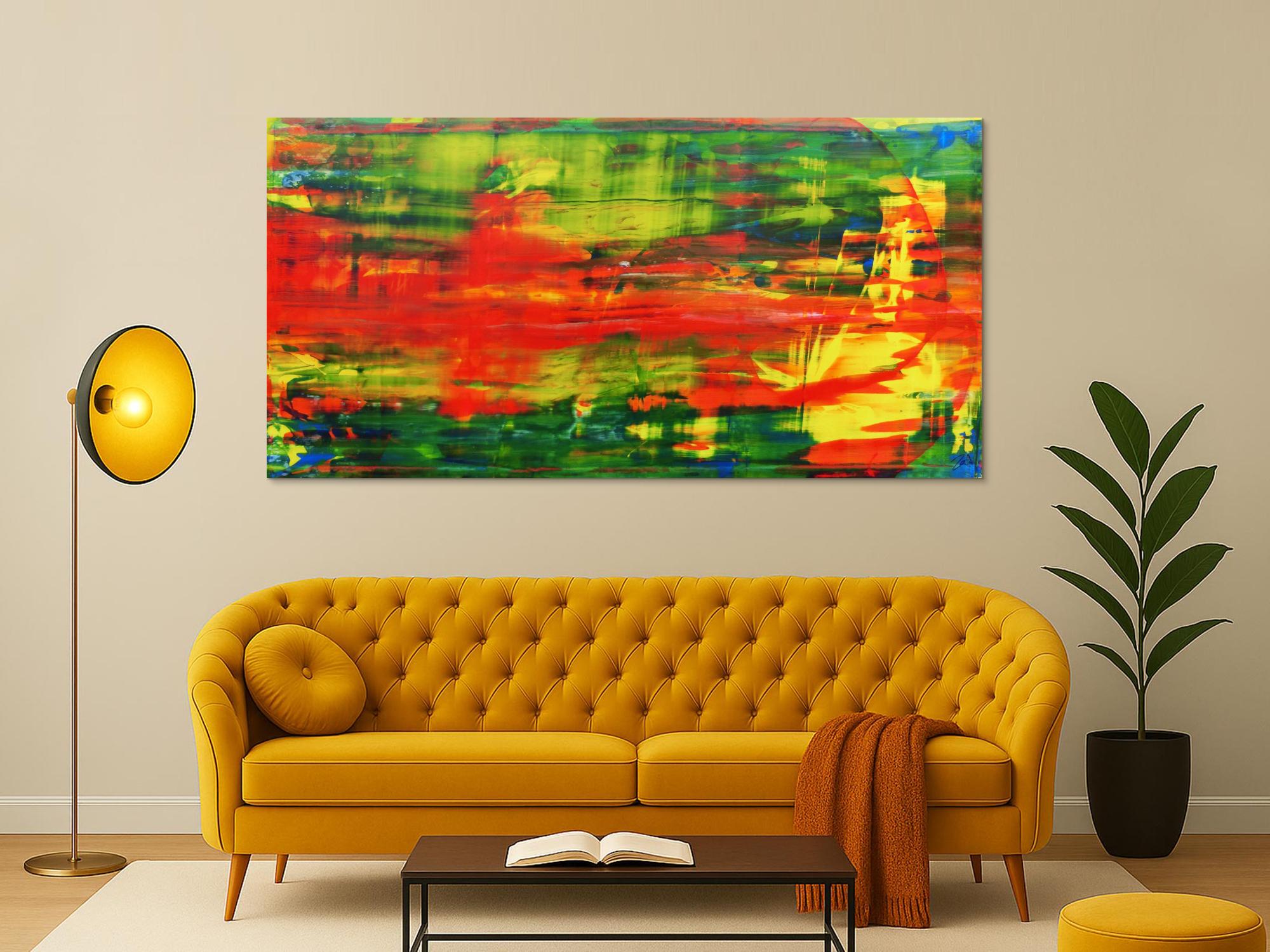 Modernes abstraktes Acrylbild in rot und grün