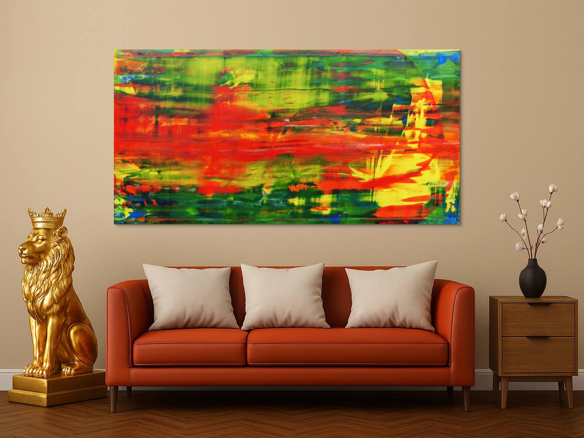 Modernes abstraktes Acrylbild in rot und grün