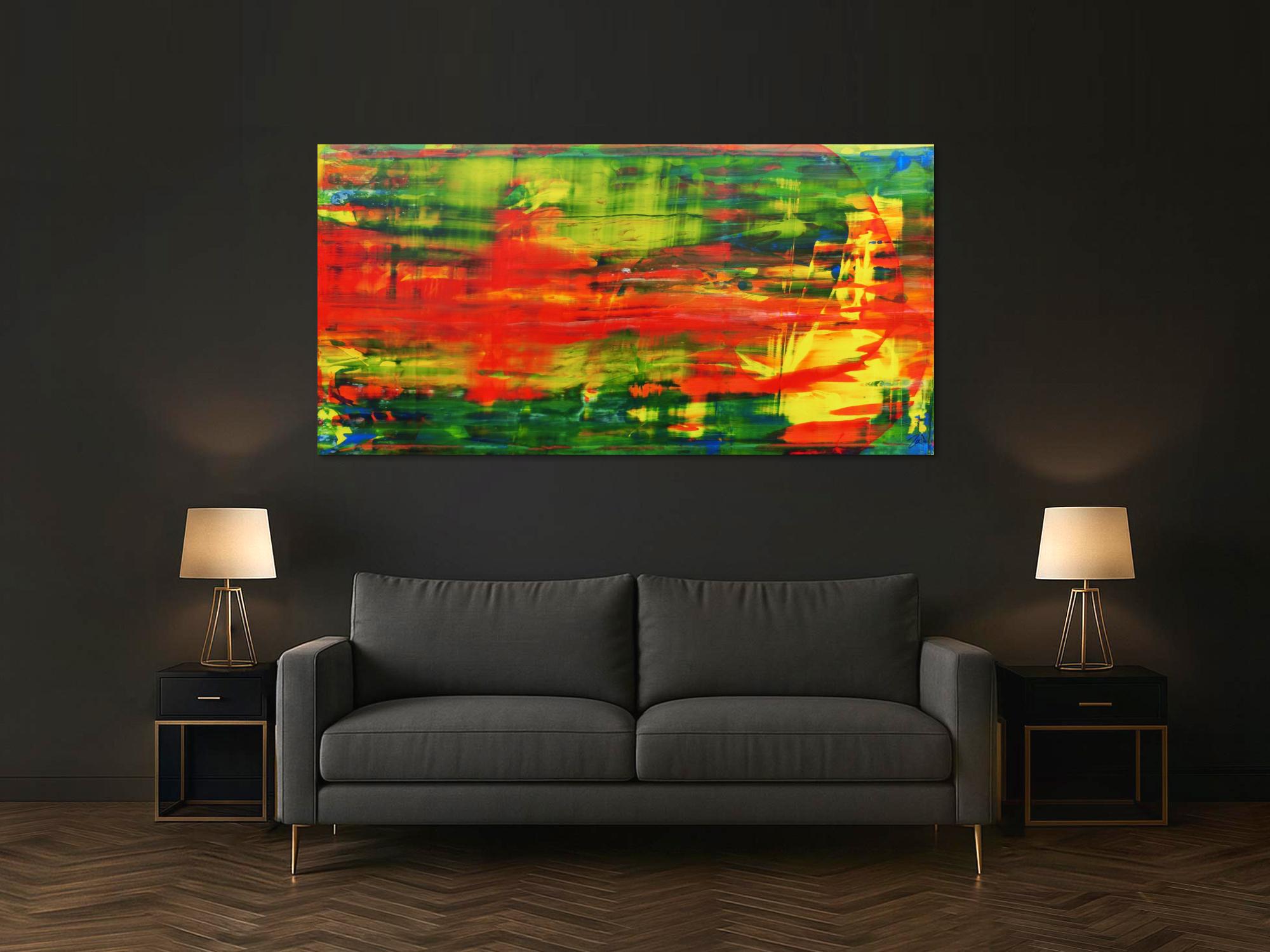 Modernes abstraktes Acrylbild in rot und grün