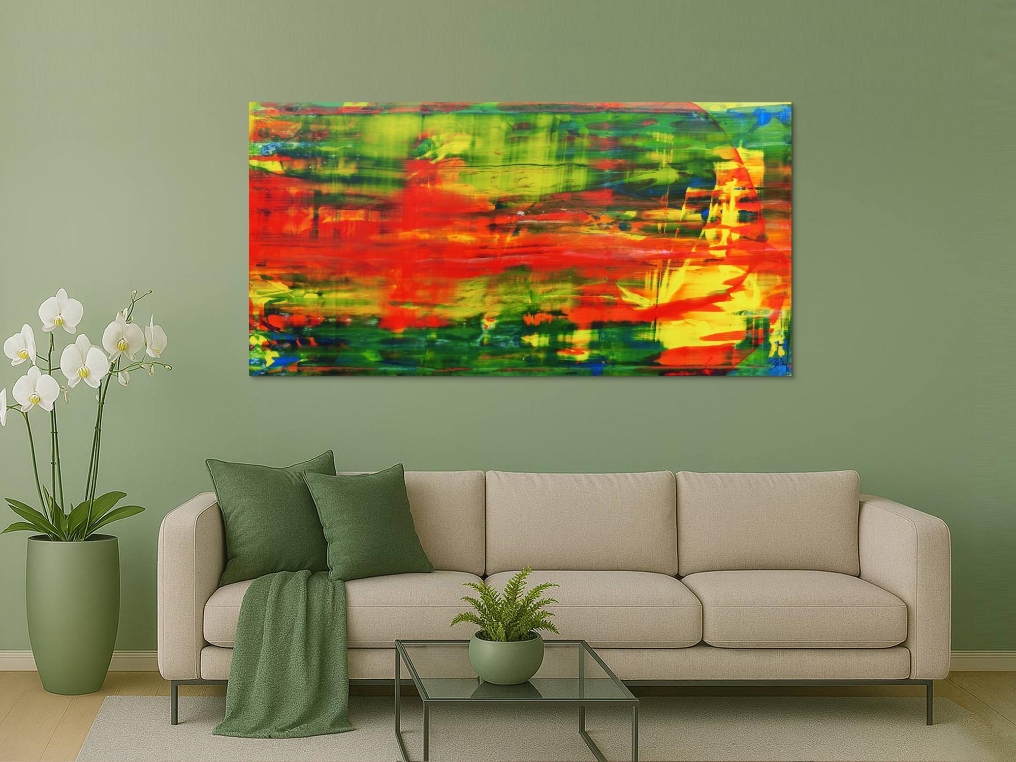 Modernes abstraktes Acrylbild in rot und grün