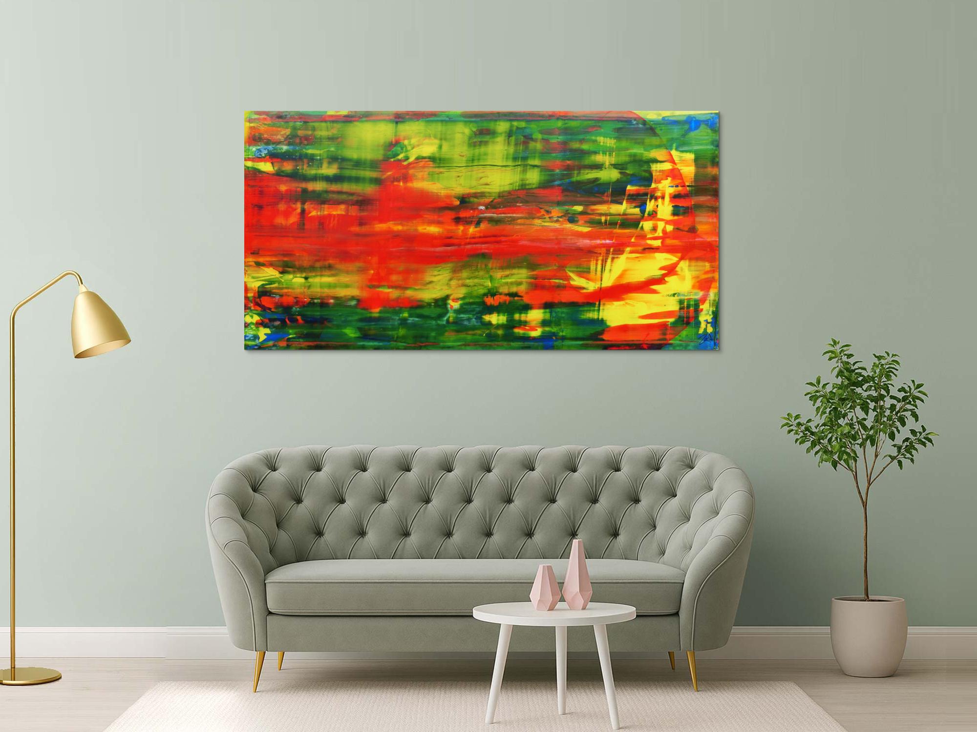 Modernes abstraktes Acrylbild in rot und grün