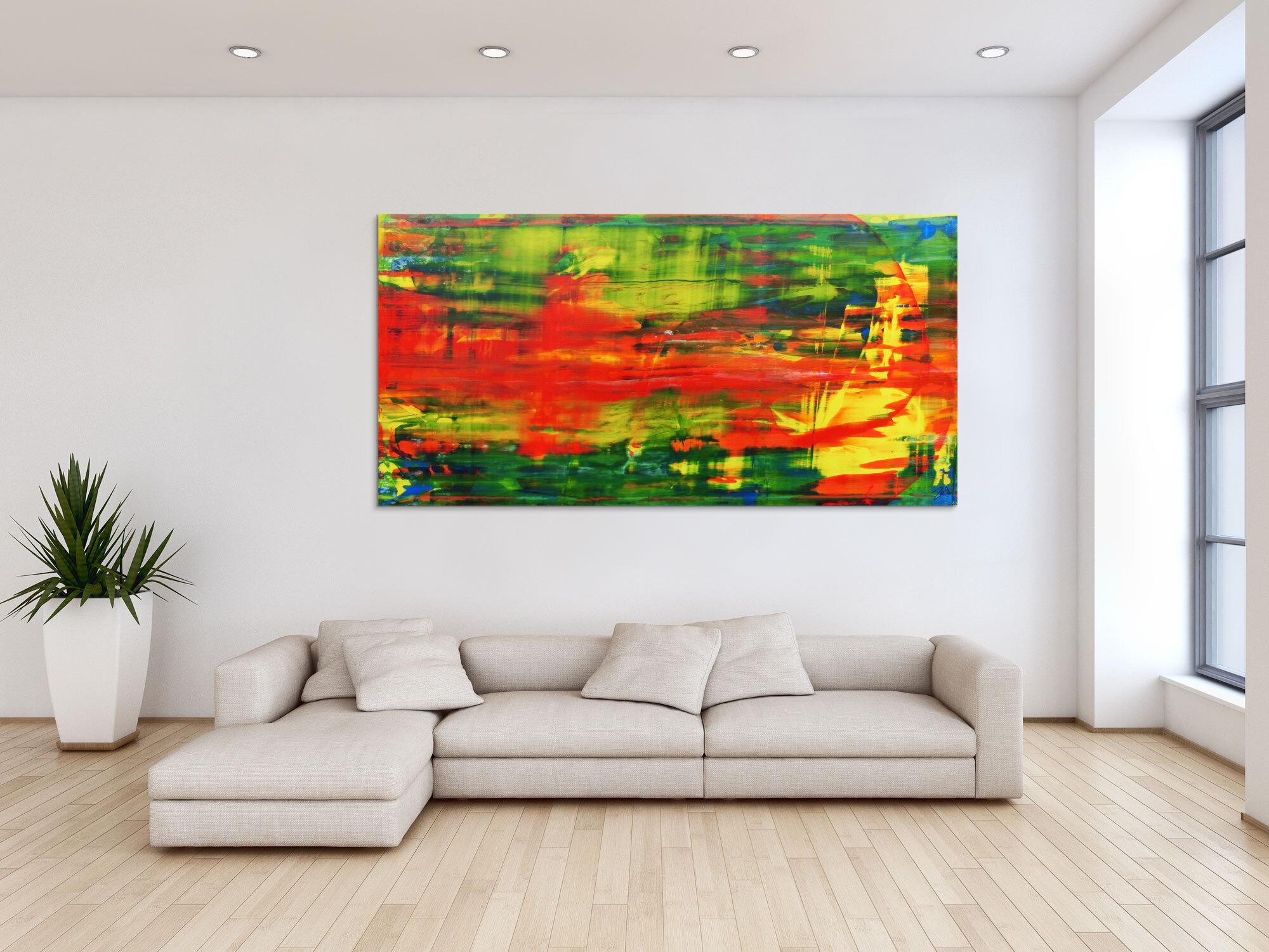 Modernes abstraktes Acrylbild in rot und grün