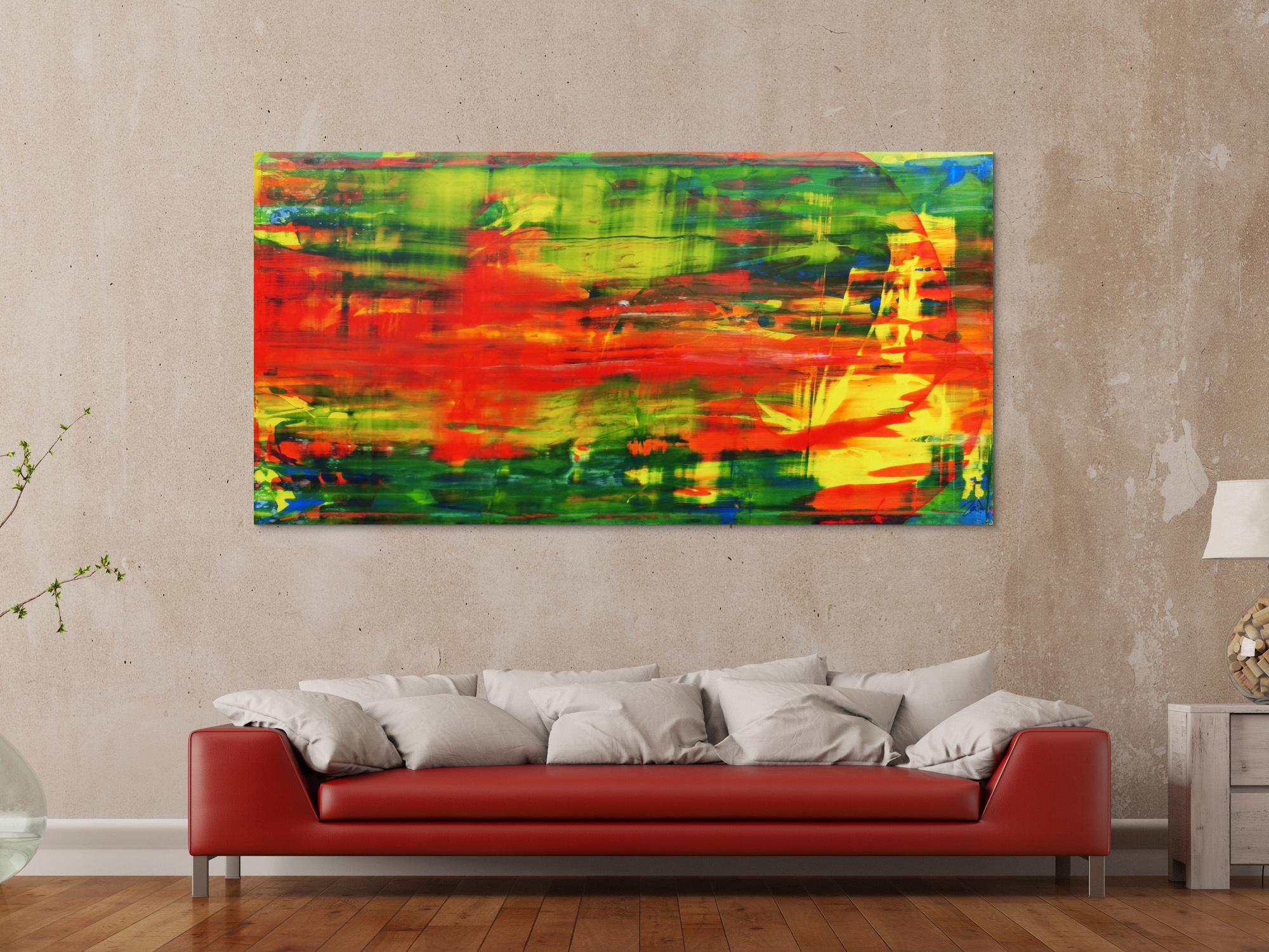 Modernes abstraktes Acrylbild in rot und grün