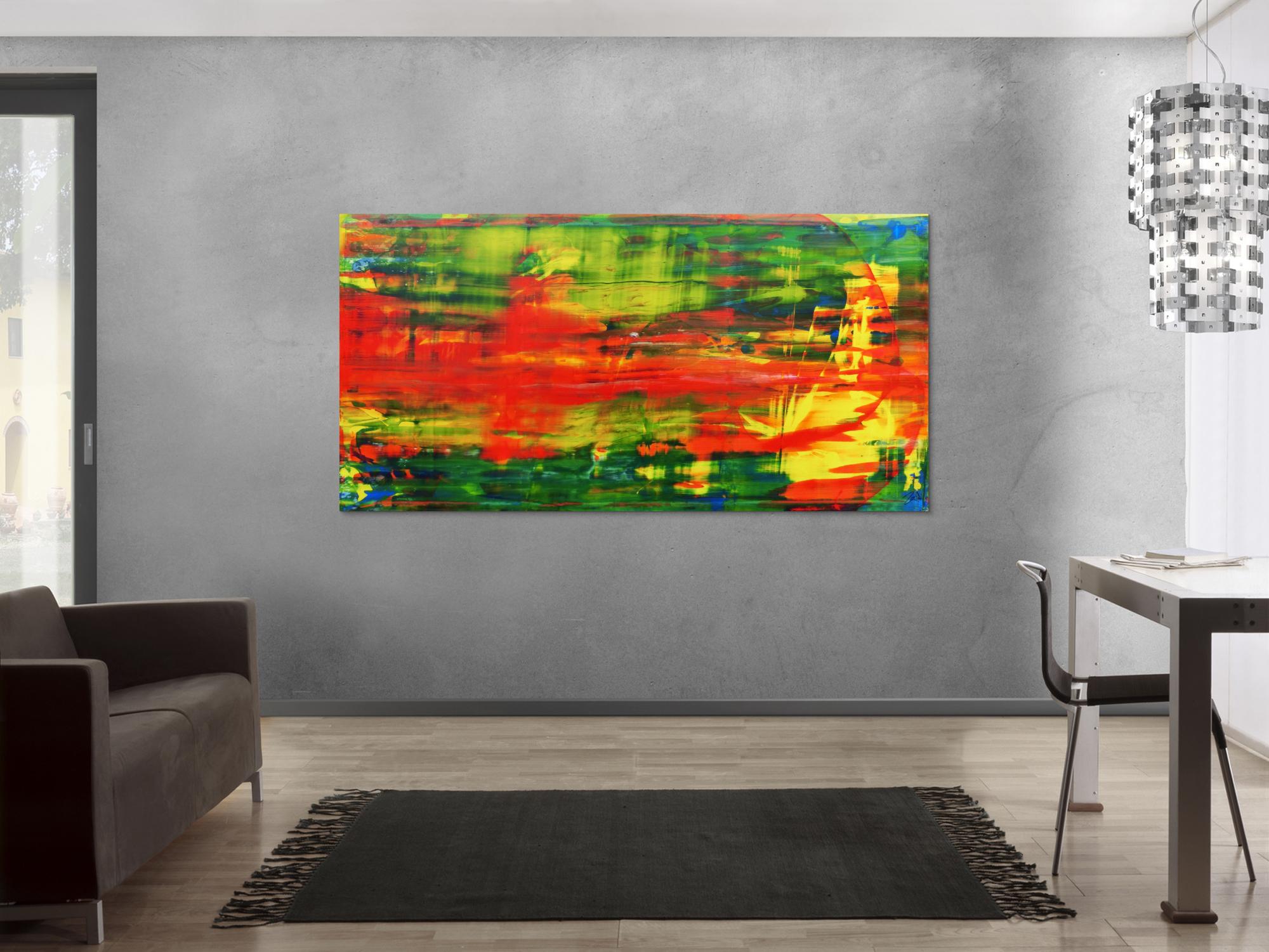 Modernes abstraktes Acrylbild in rot und grün