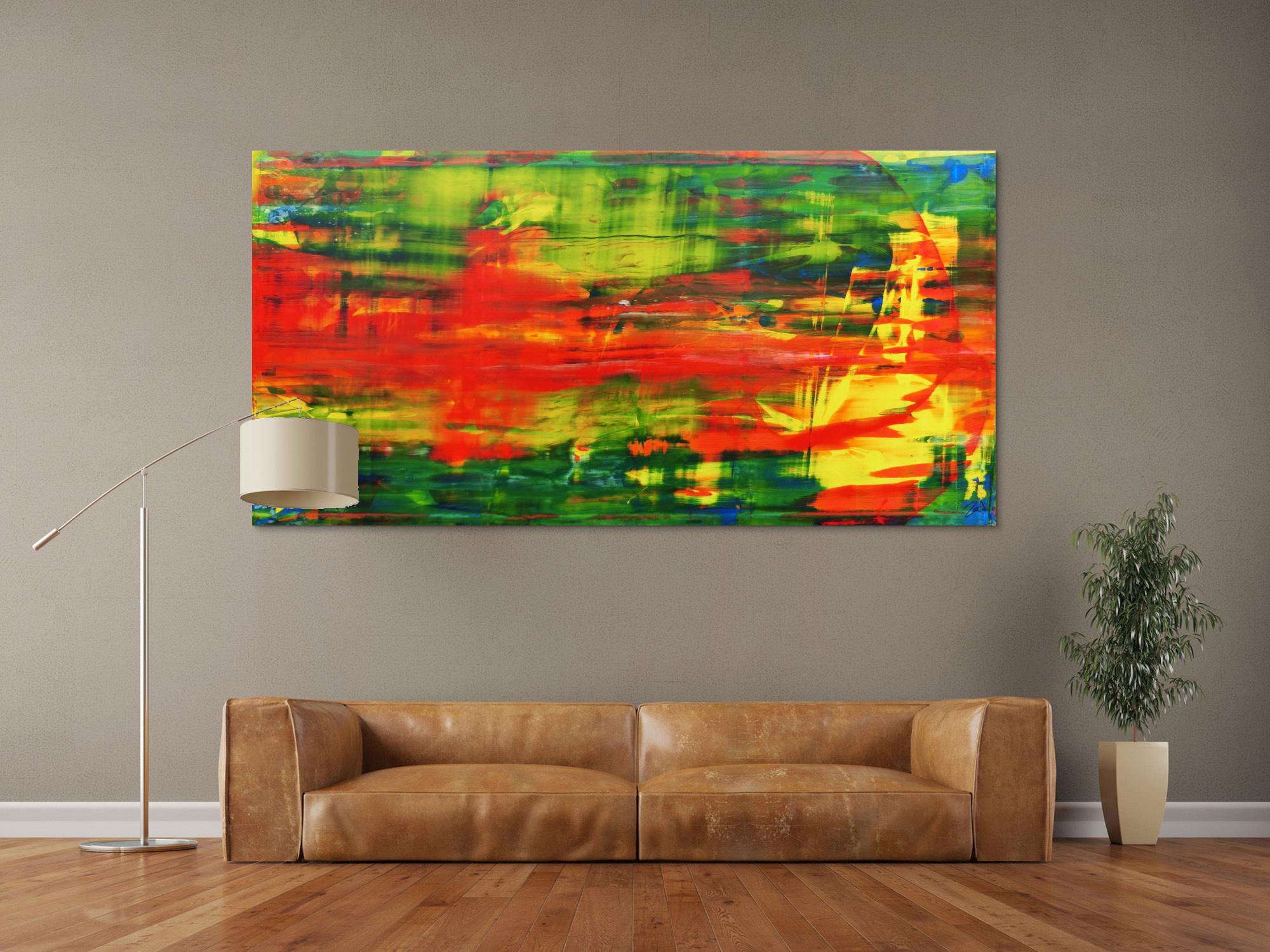 Modernes abstraktes Acrylbild in rot und grün