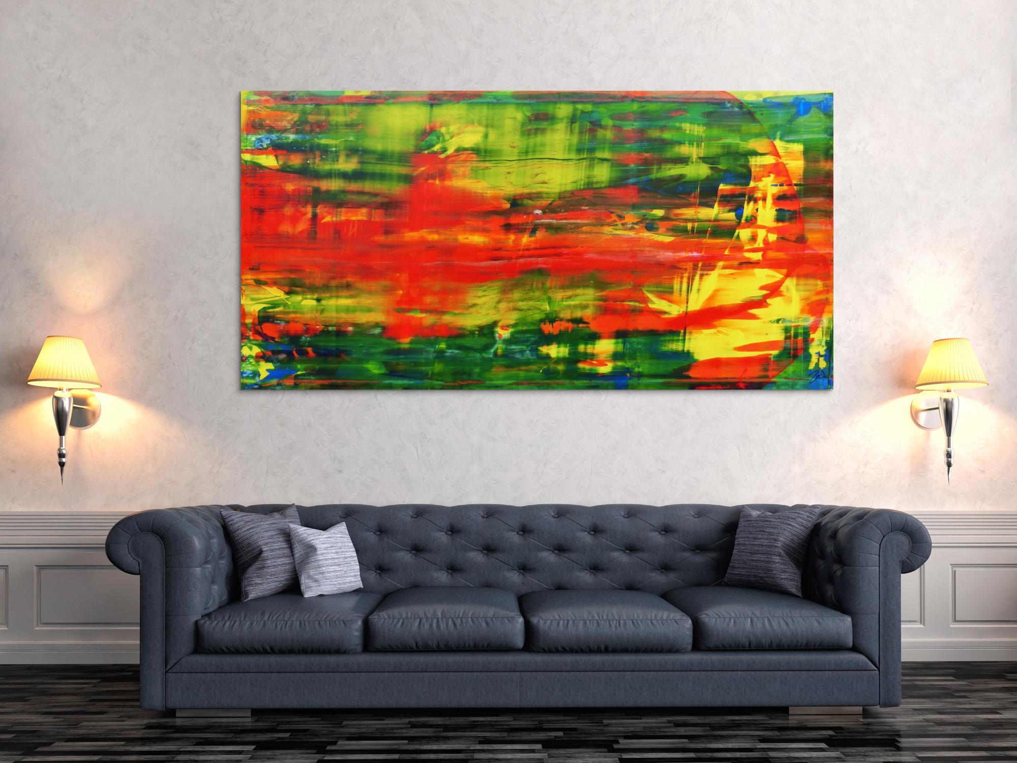 Modernes abstraktes Acrylbild in rot und grün