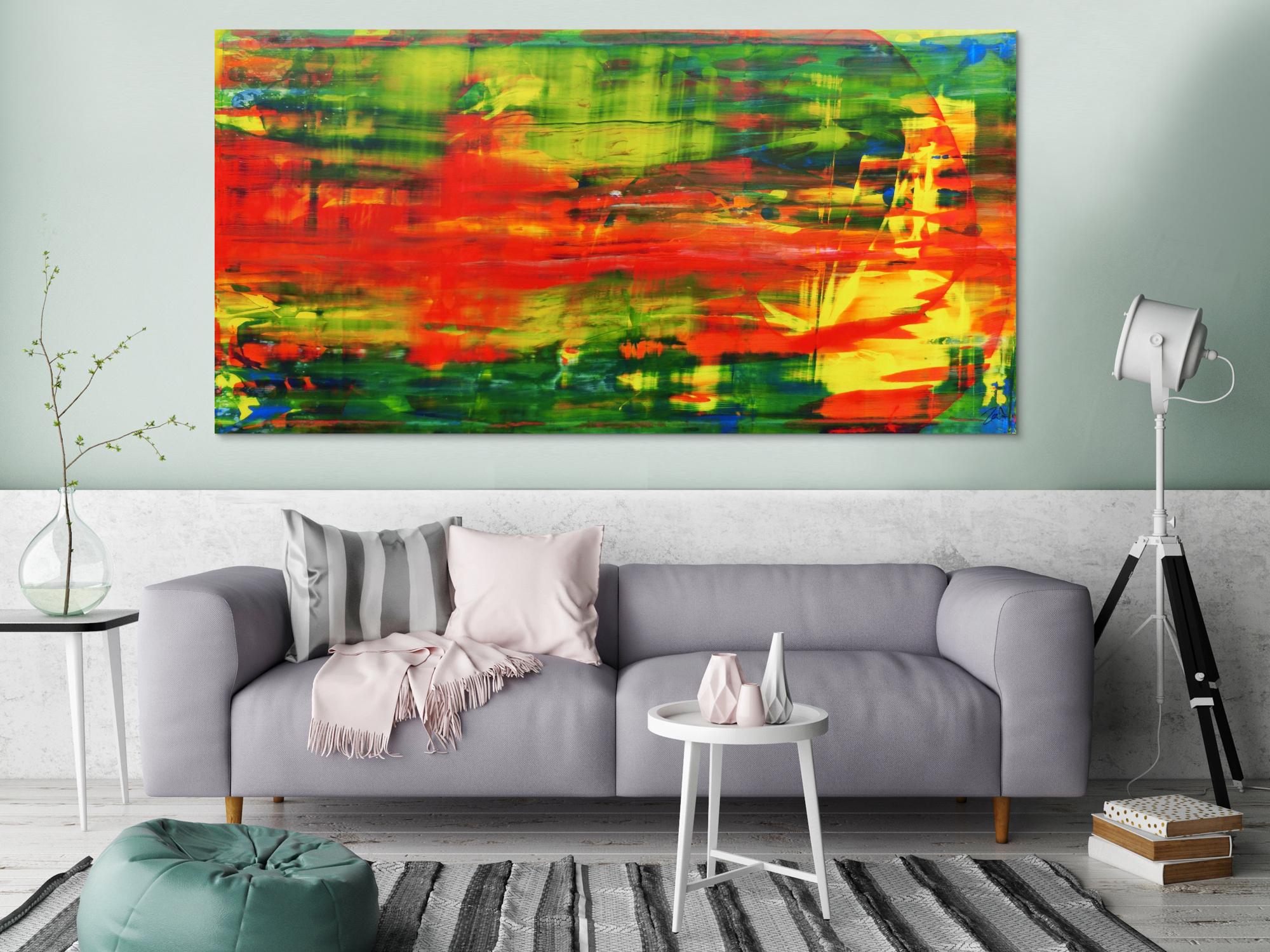 Modernes abstraktes Acrylbild in rot und grün