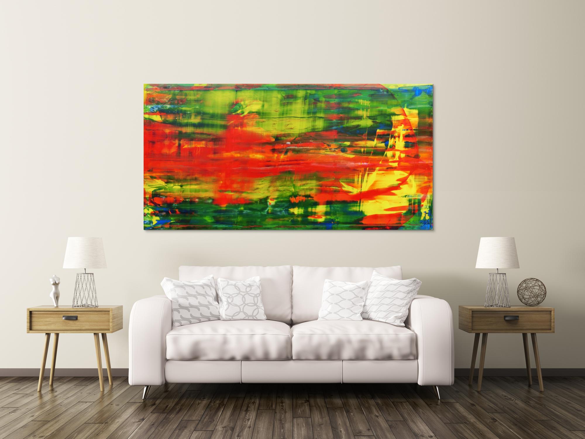 Modernes abstraktes Acrylbild in rot und grün