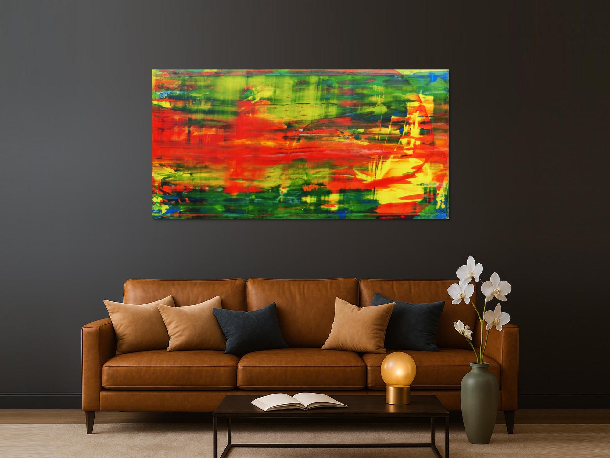 Modernes abstraktes Acrylbild in rot und grün