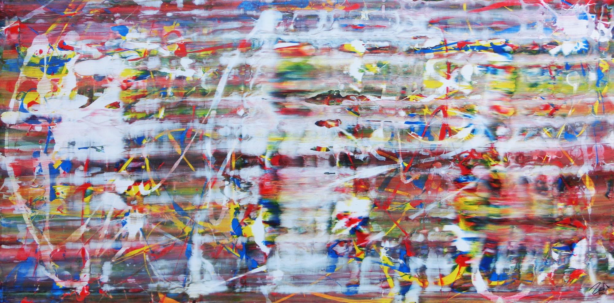 Abstraktes Acrylbild mit hellen bunten Farben modern