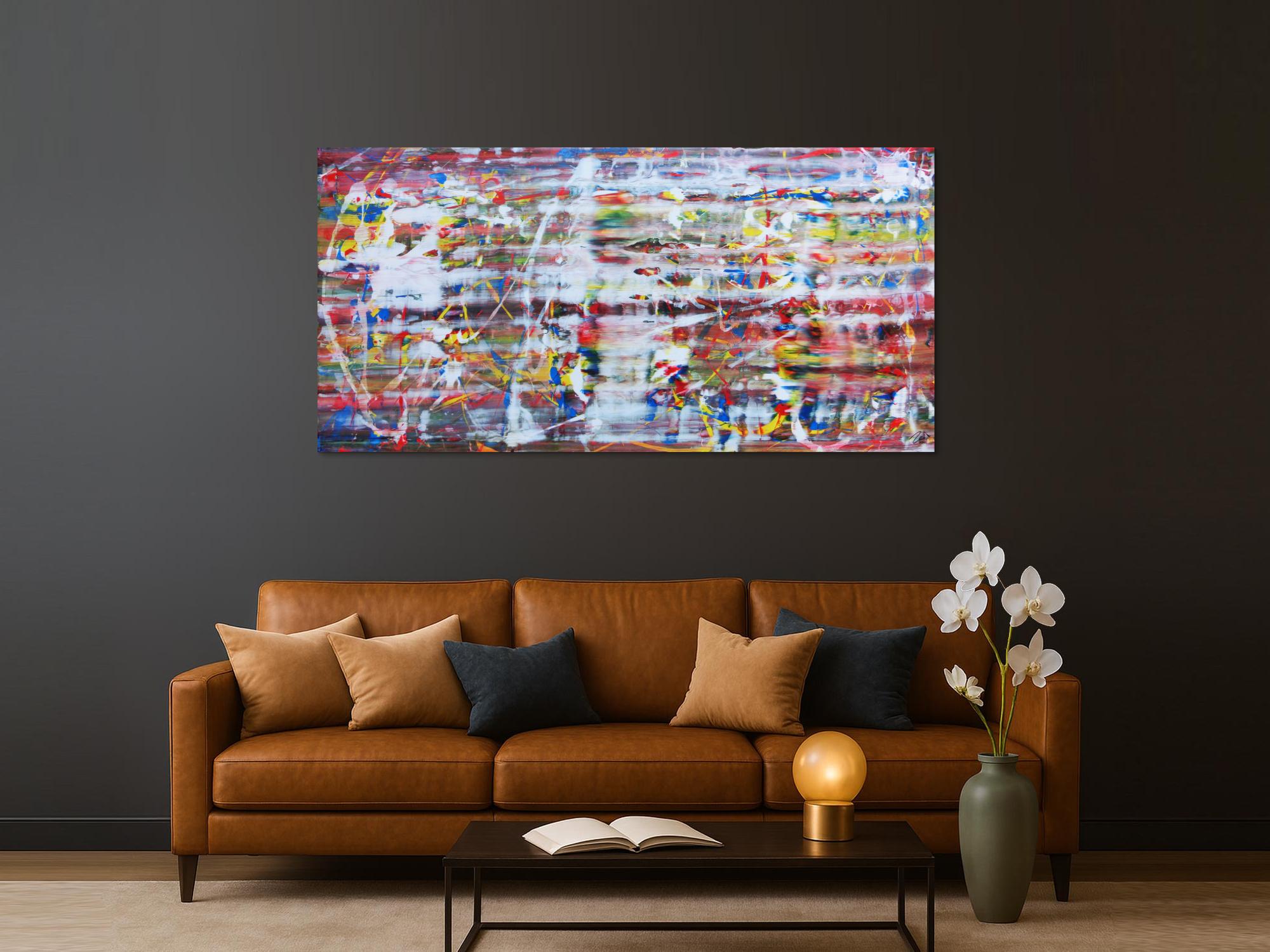 Abstraktes Acrylbild mit hellen bunten Farben modern