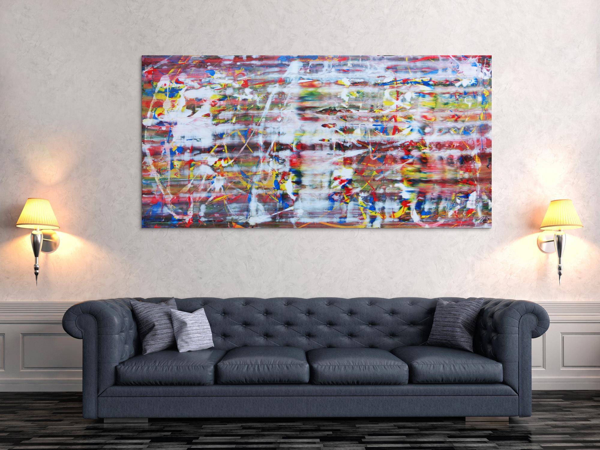 Abstraktes Acrylbild mit hellen bunten Farben modern