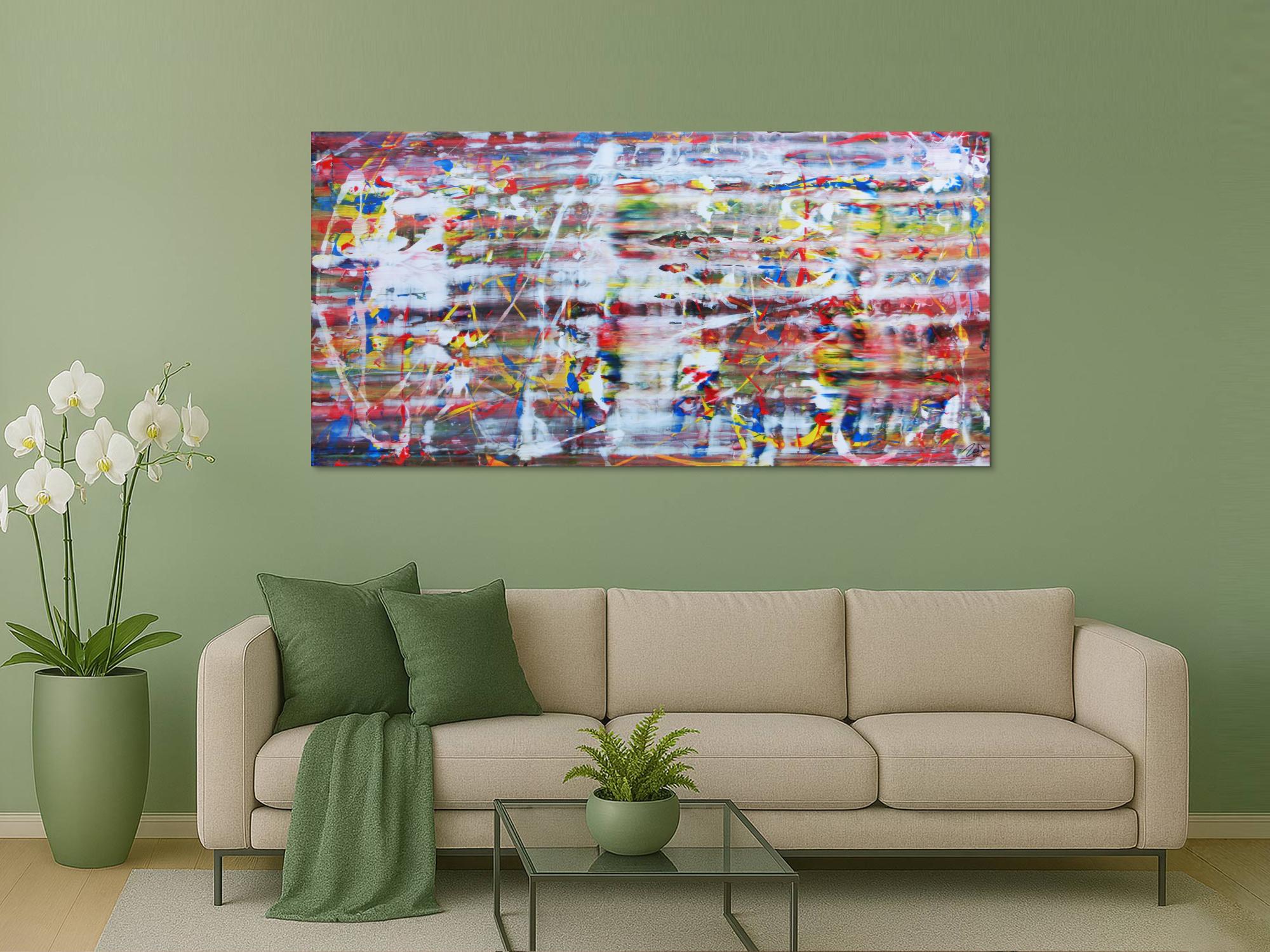 Abstraktes Acrylbild mit hellen bunten Farben modern