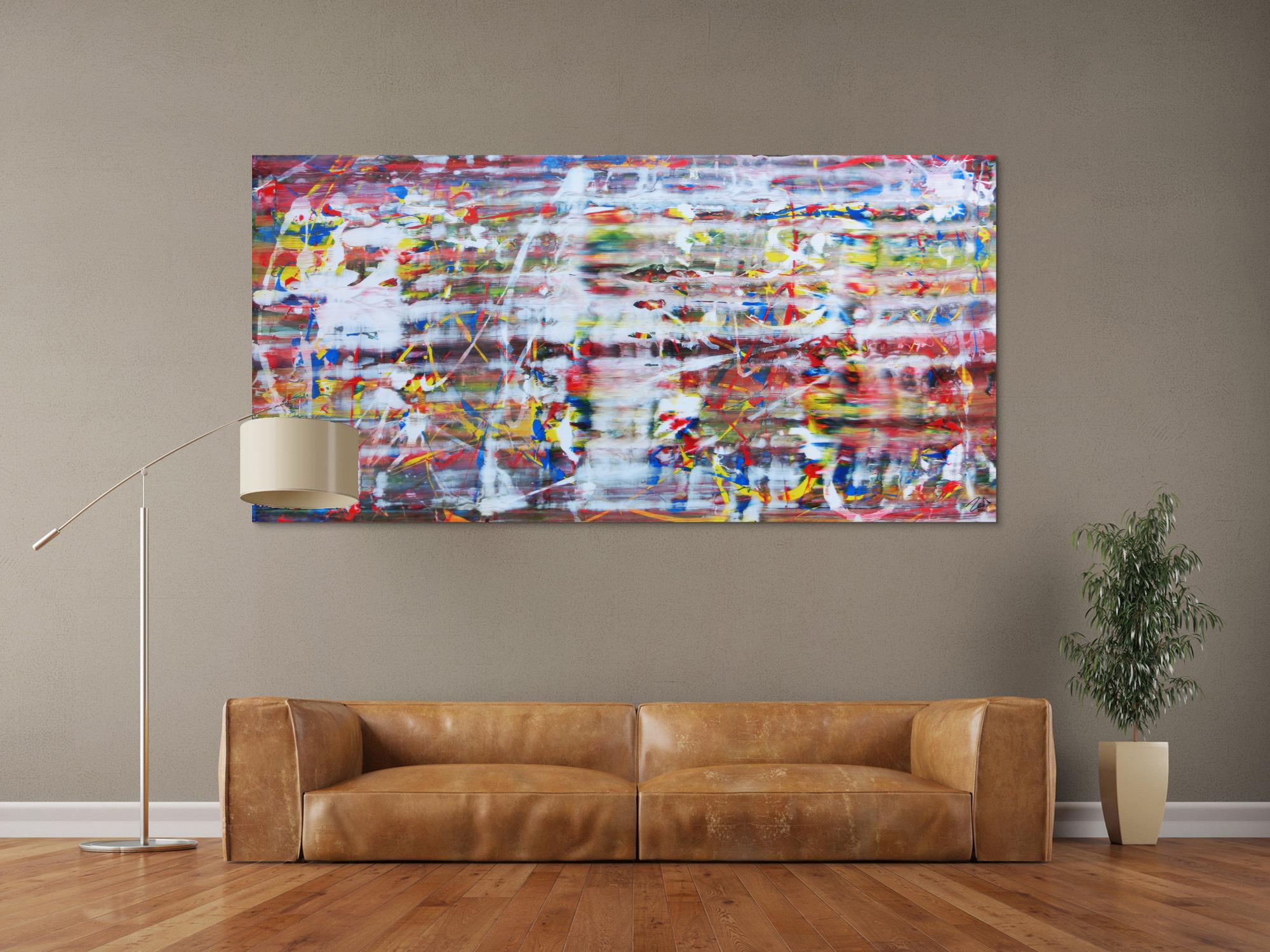 Abstraktes Acrylbild mit hellen bunten Farben modern