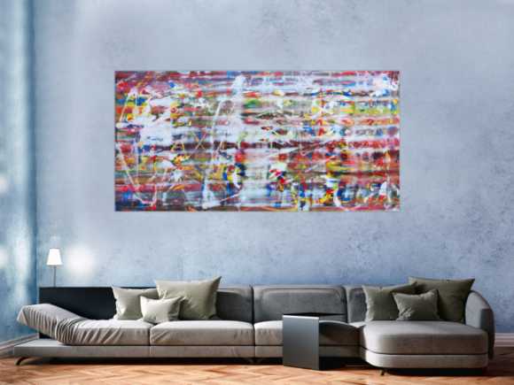 Abstraktes Acrylbild mit hellen bunten Farben modern