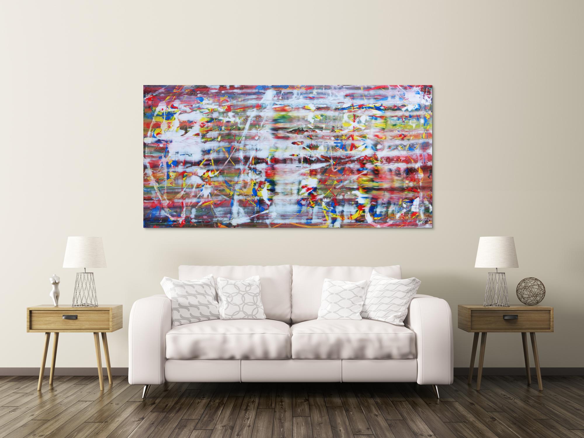 Abstraktes Acrylbild mit hellen bunten Farben modern