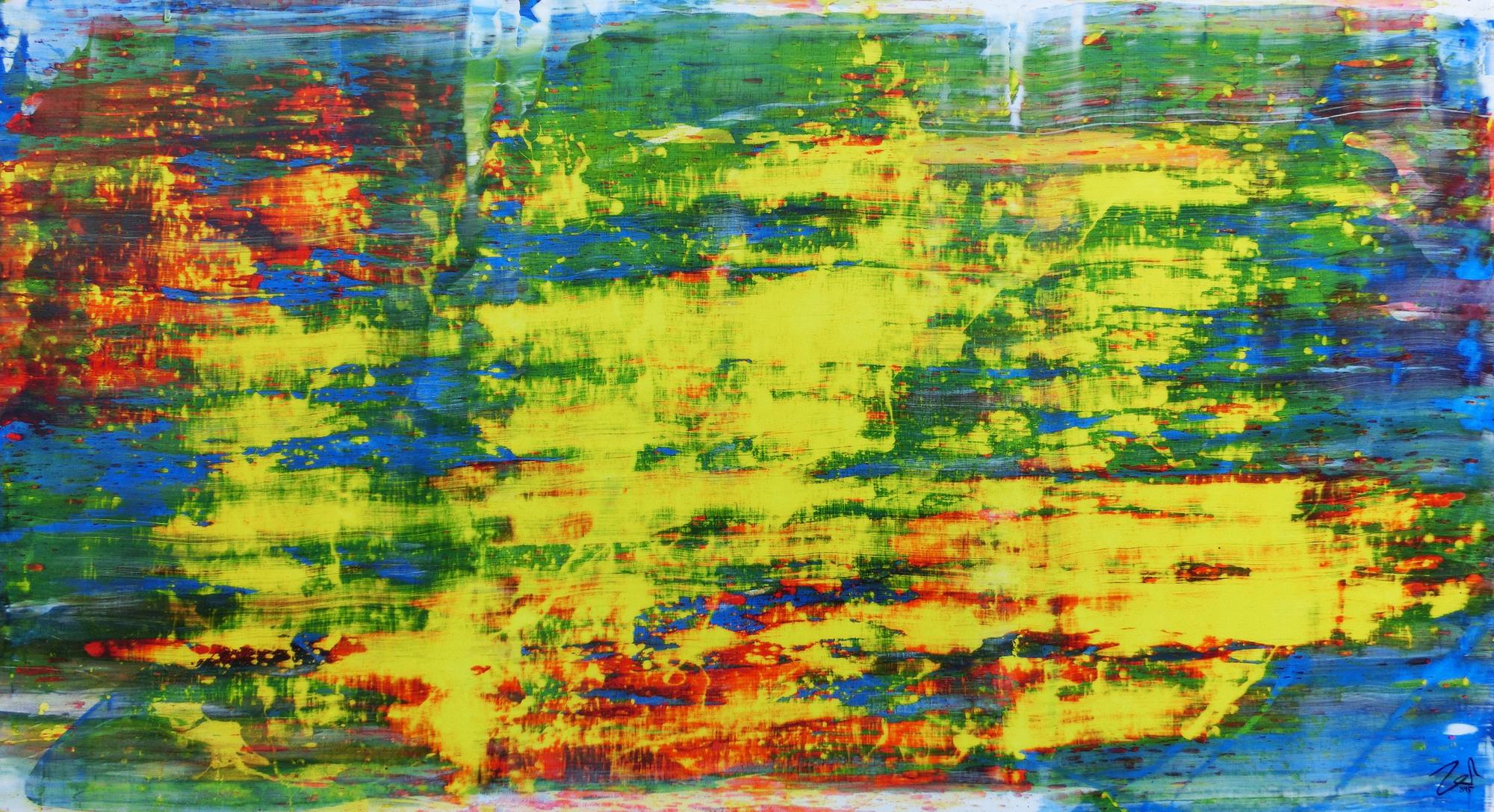 Modernes Acrylgemälde sehr abstrakt bunt blau gelb