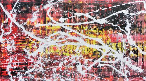 Abstraktes Acrylbild in rot schwarz gelb und weiß sehr modern