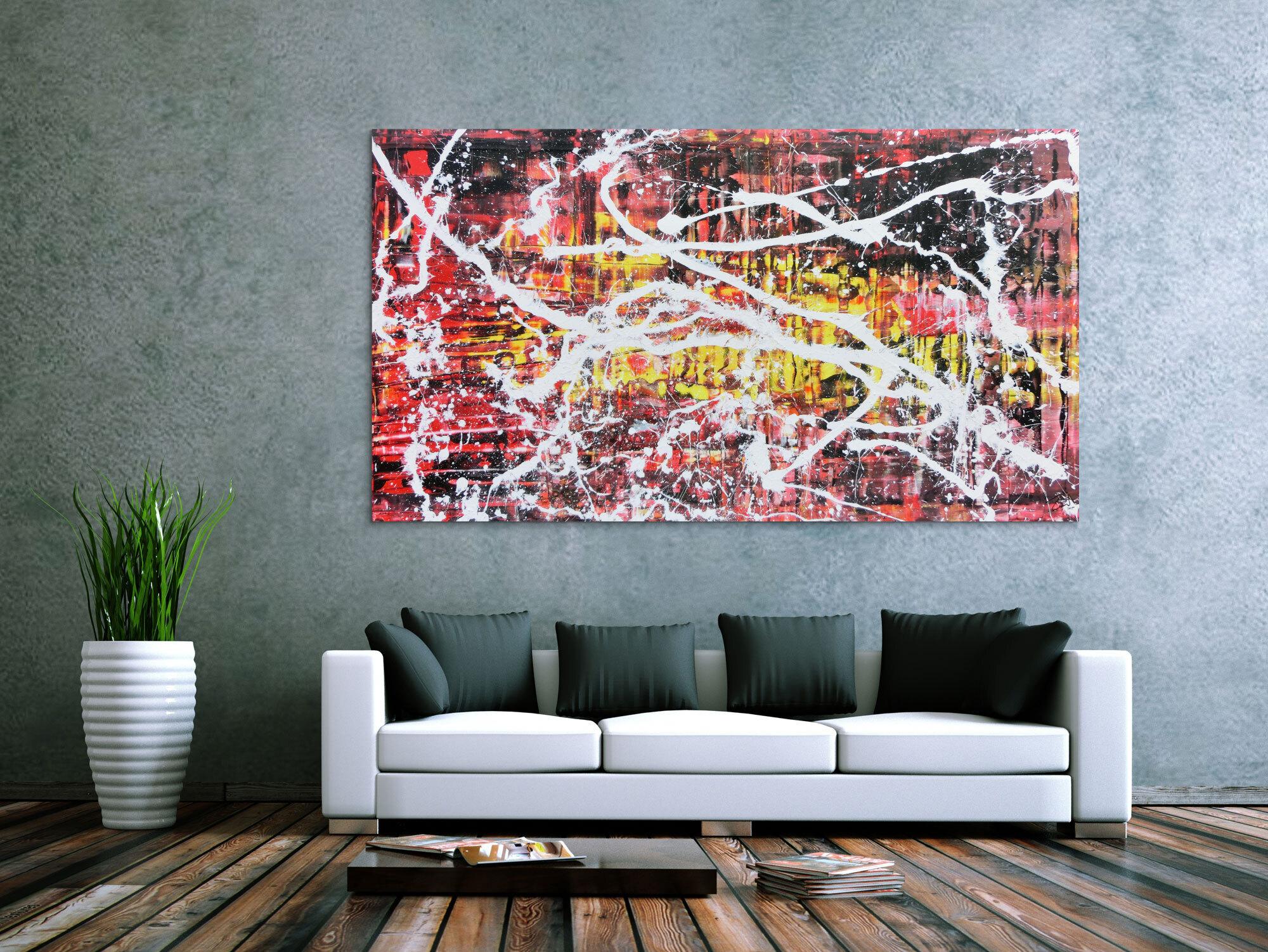 Abstraktes Acrylbild in rot schwarz gelb und weiß sehr modern