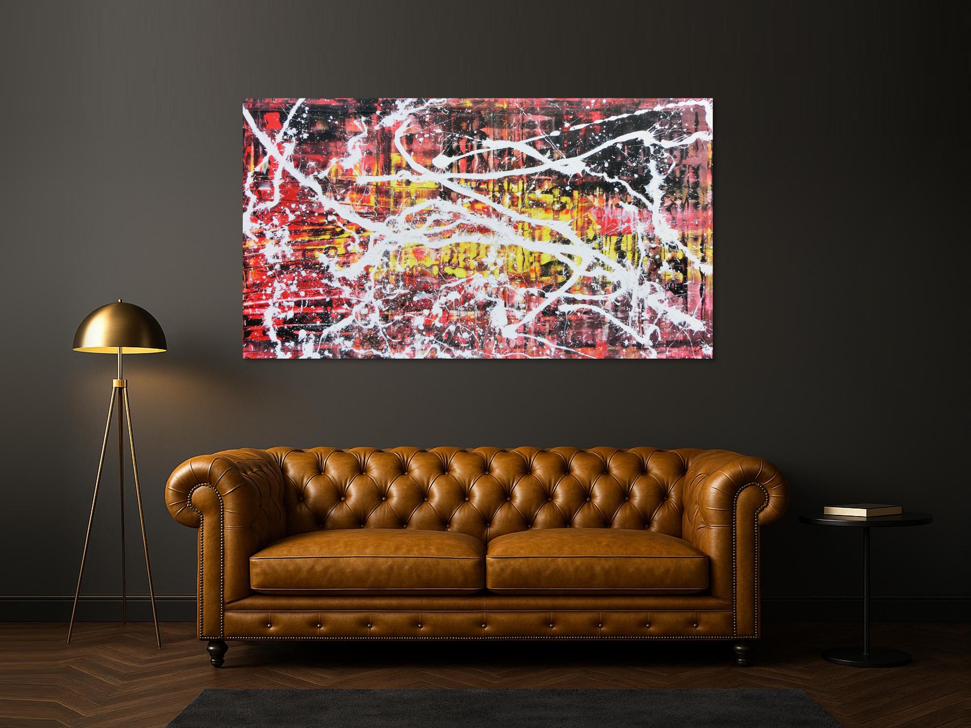 Abstraktes Acrylbild in rot schwarz gelb und weiß sehr modern