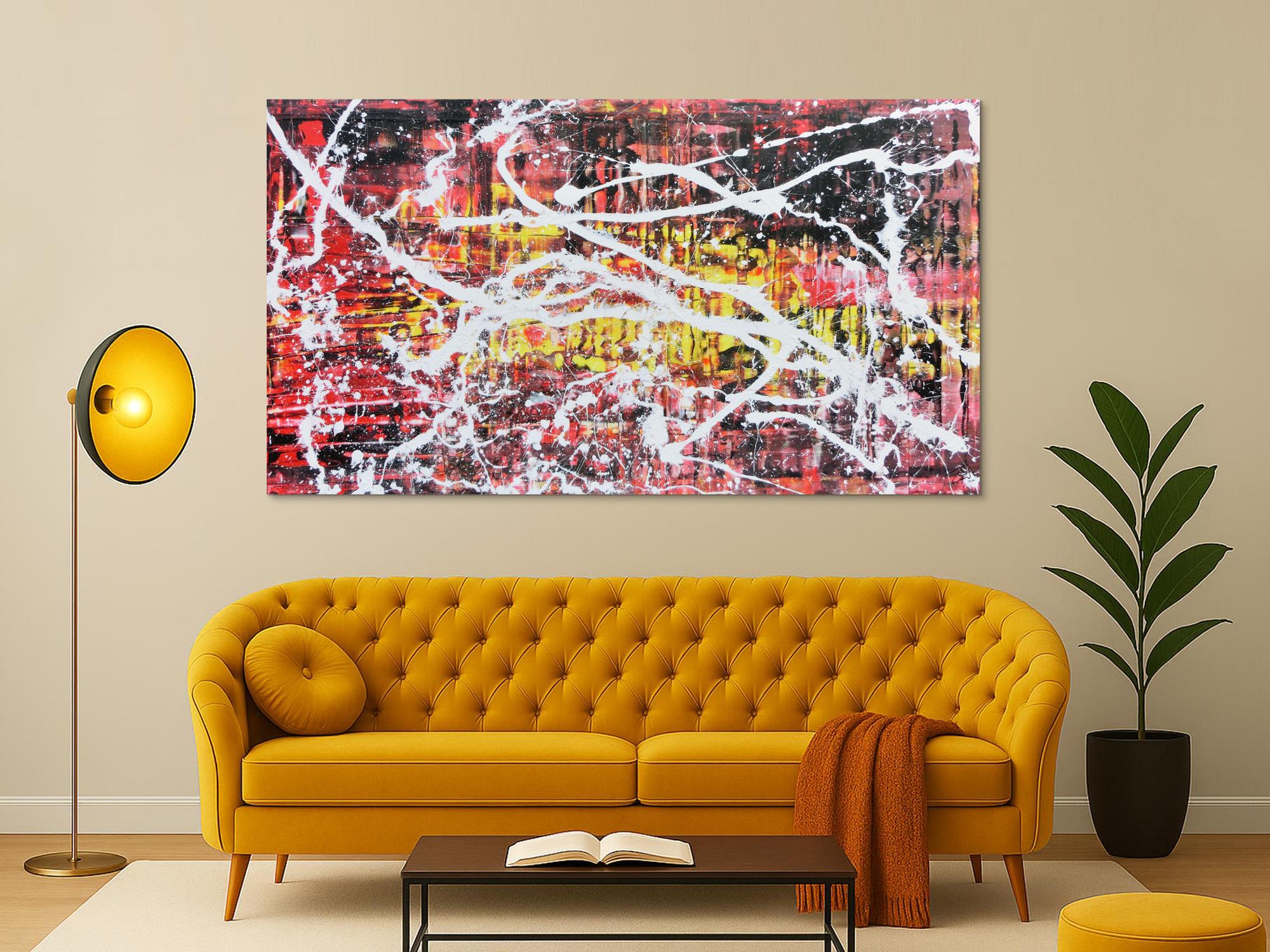 Abstraktes Acrylbild in rot schwarz gelb und weiß sehr modern