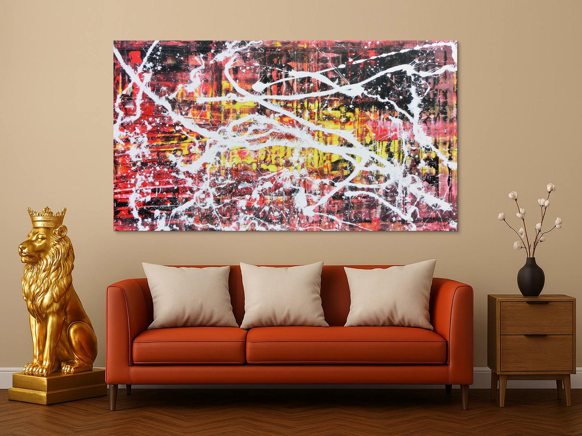 Abstraktes Acrylbild in rot schwarz gelb und weiß sehr modern