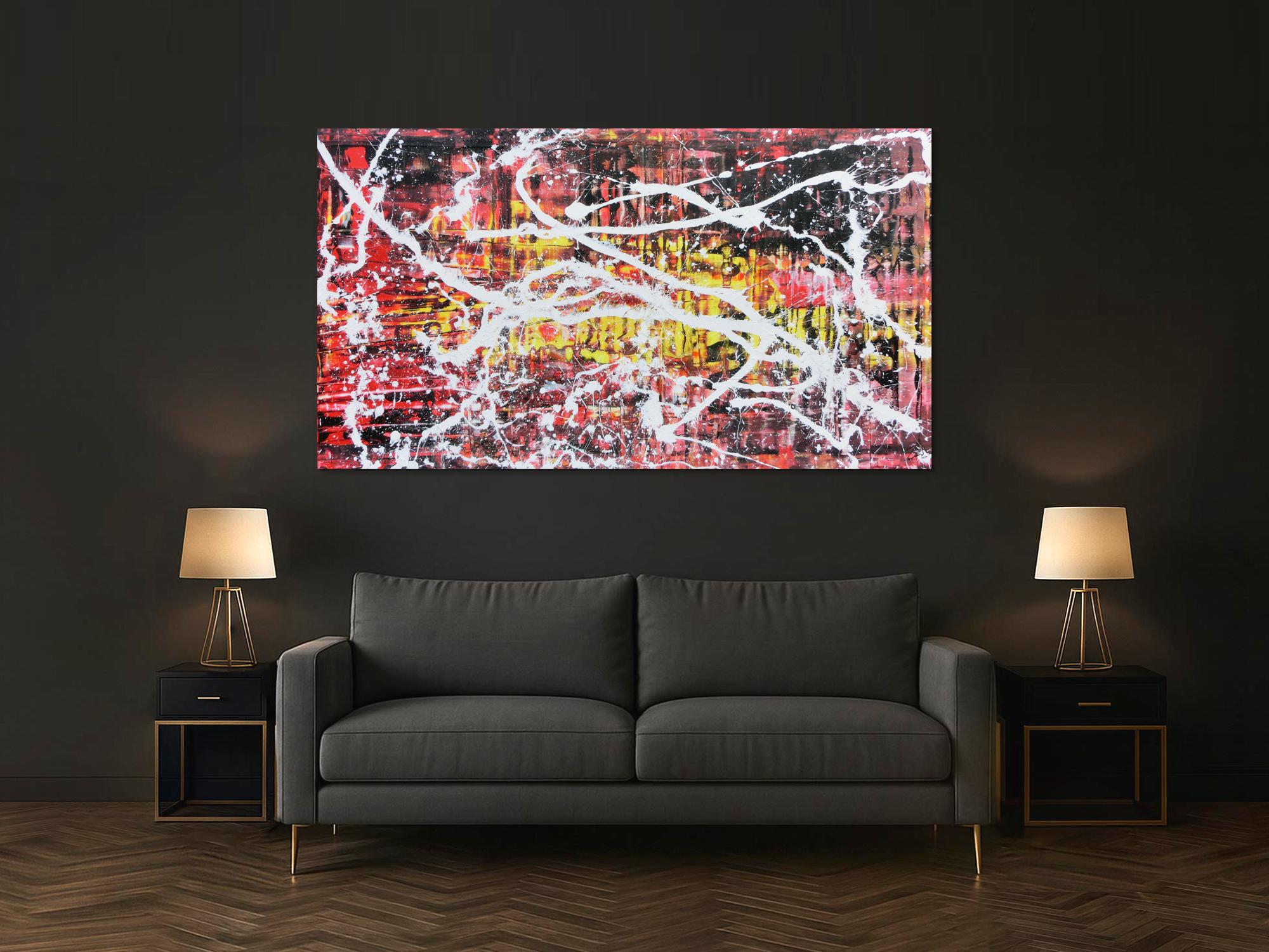 Abstraktes Acrylbild in rot schwarz gelb und weiß sehr modern