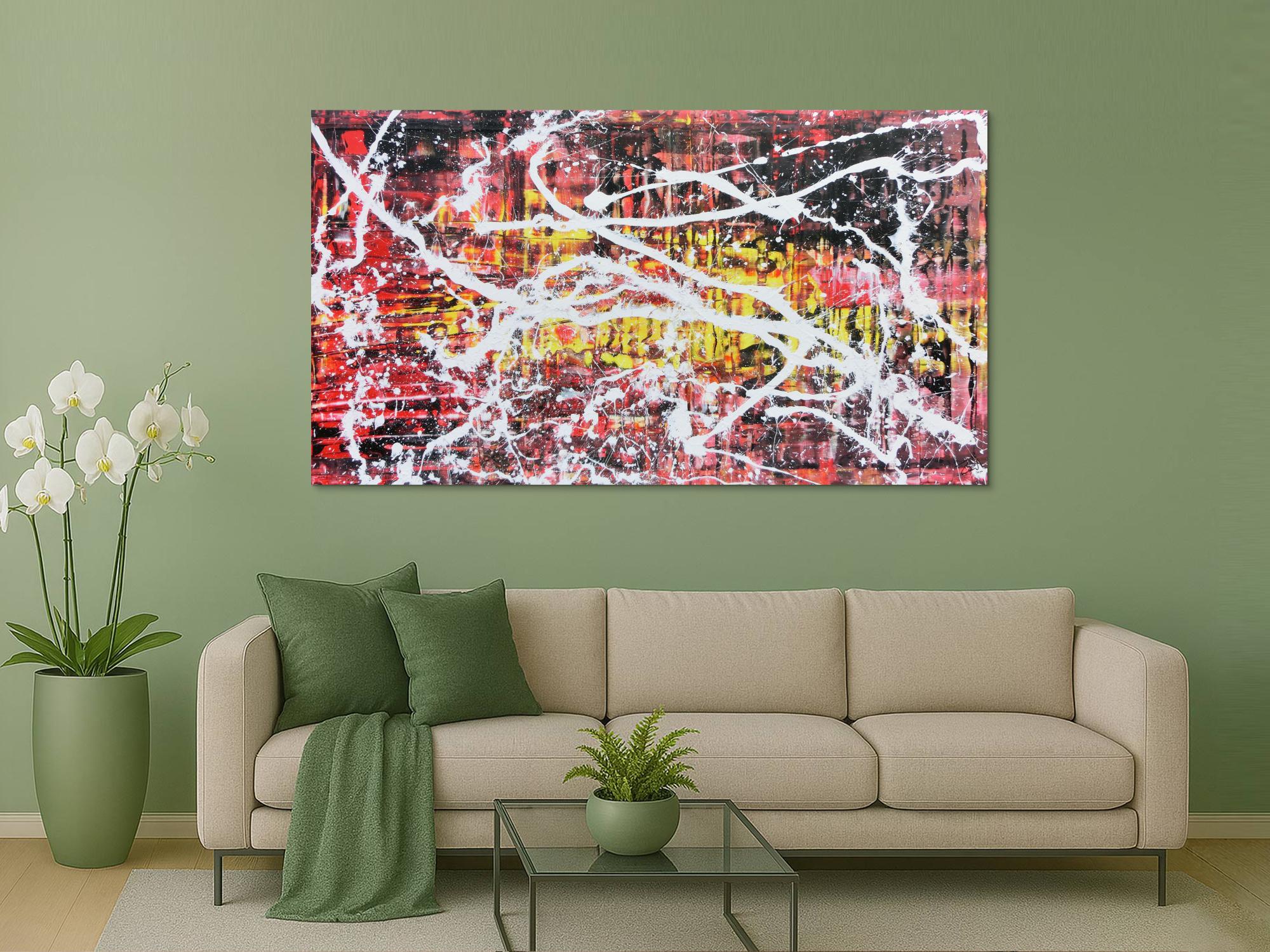 Abstraktes Acrylbild in rot schwarz gelb und weiß sehr modern