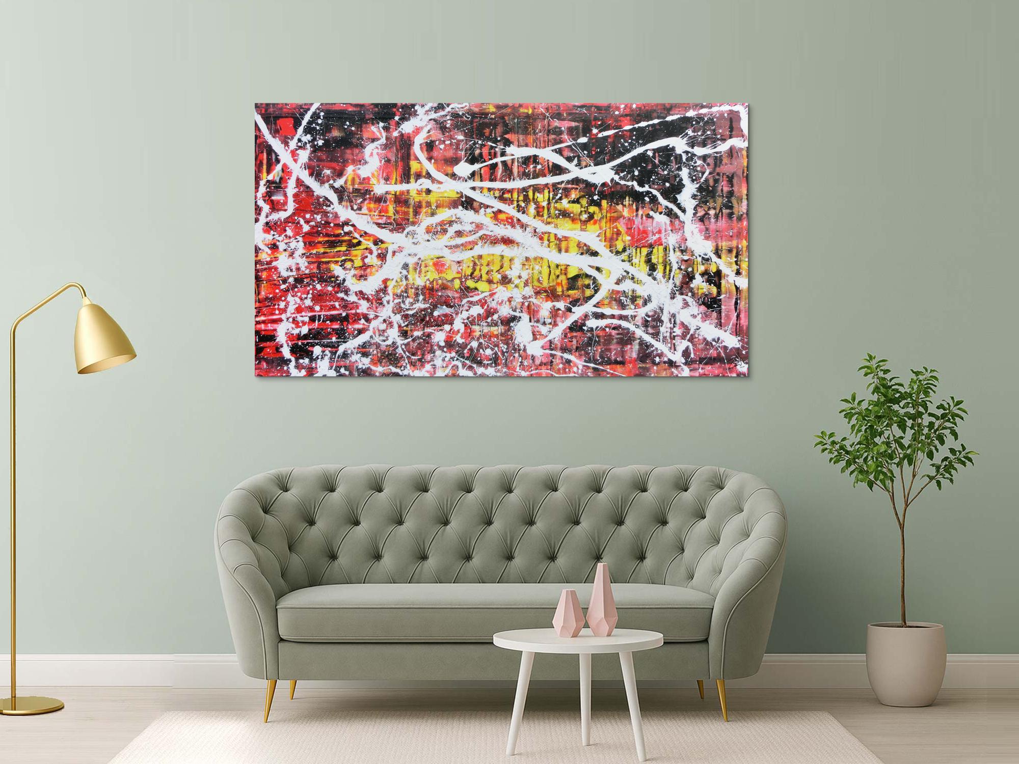 Abstraktes Acrylbild in rot schwarz gelb und weiß sehr modern