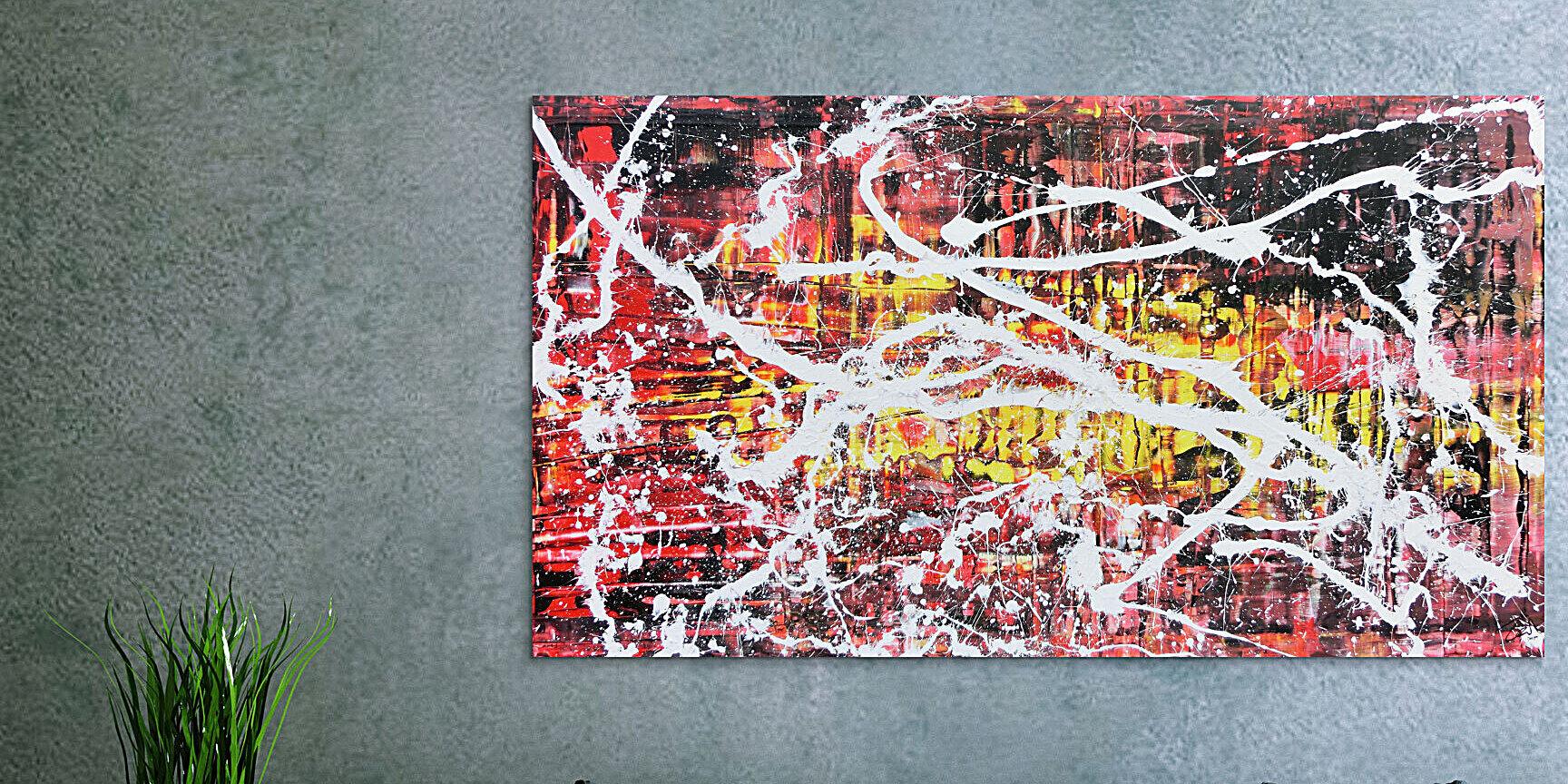 Abstraktes Acrylbild in rot schwarz gelb und weiß sehr modern