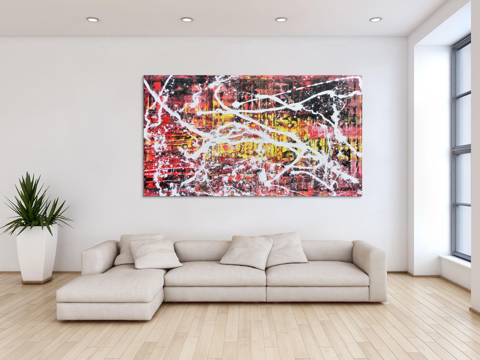 Abstraktes Acrylbild in rot schwarz gelb und weiß sehr modern