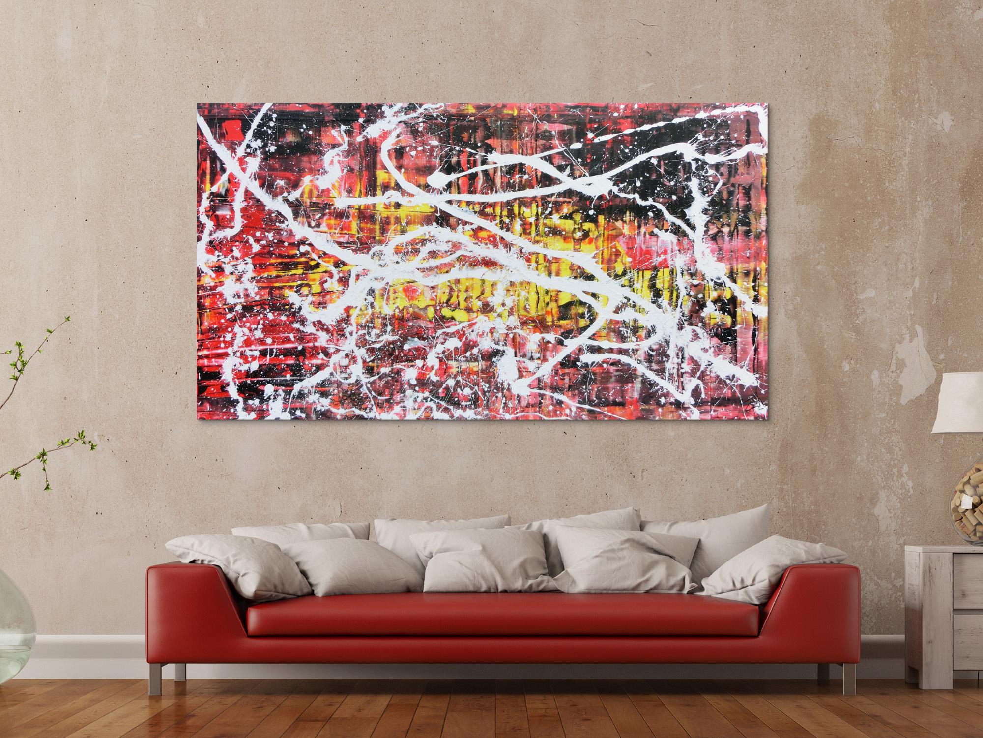 Abstraktes Acrylbild in rot schwarz gelb und weiß sehr modern