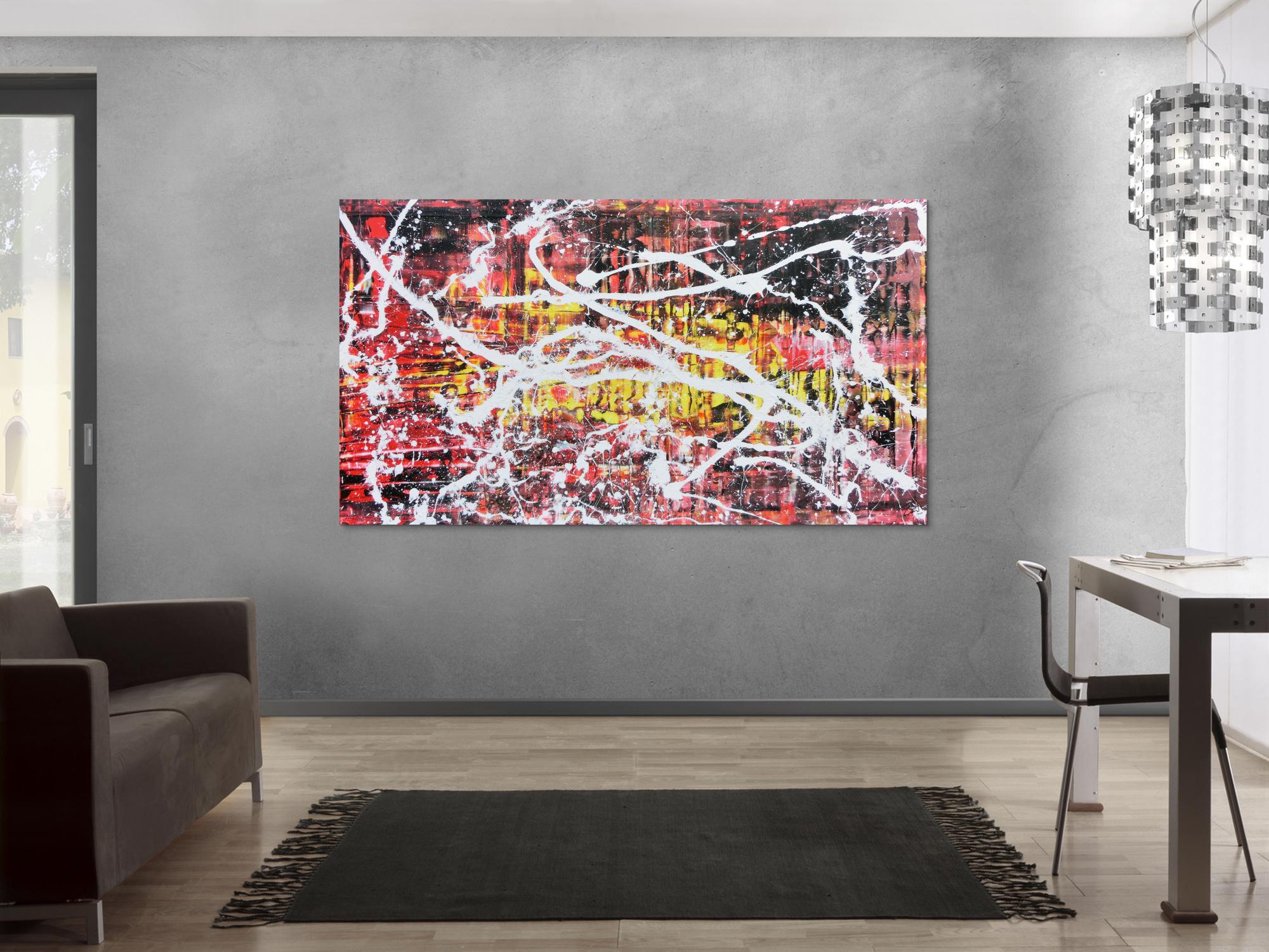 Abstraktes Acrylbild in rot schwarz gelb und weiß sehr modern