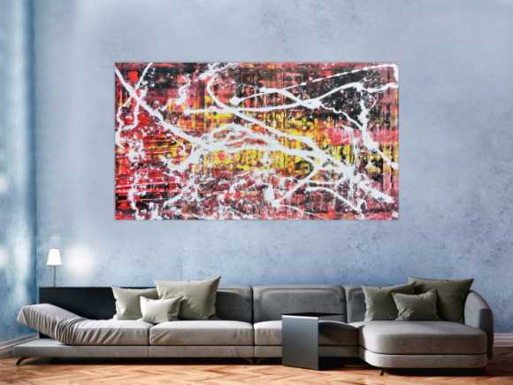 Abstraktes Acrylbild in rot schwarz gelb und weiß sehr modern