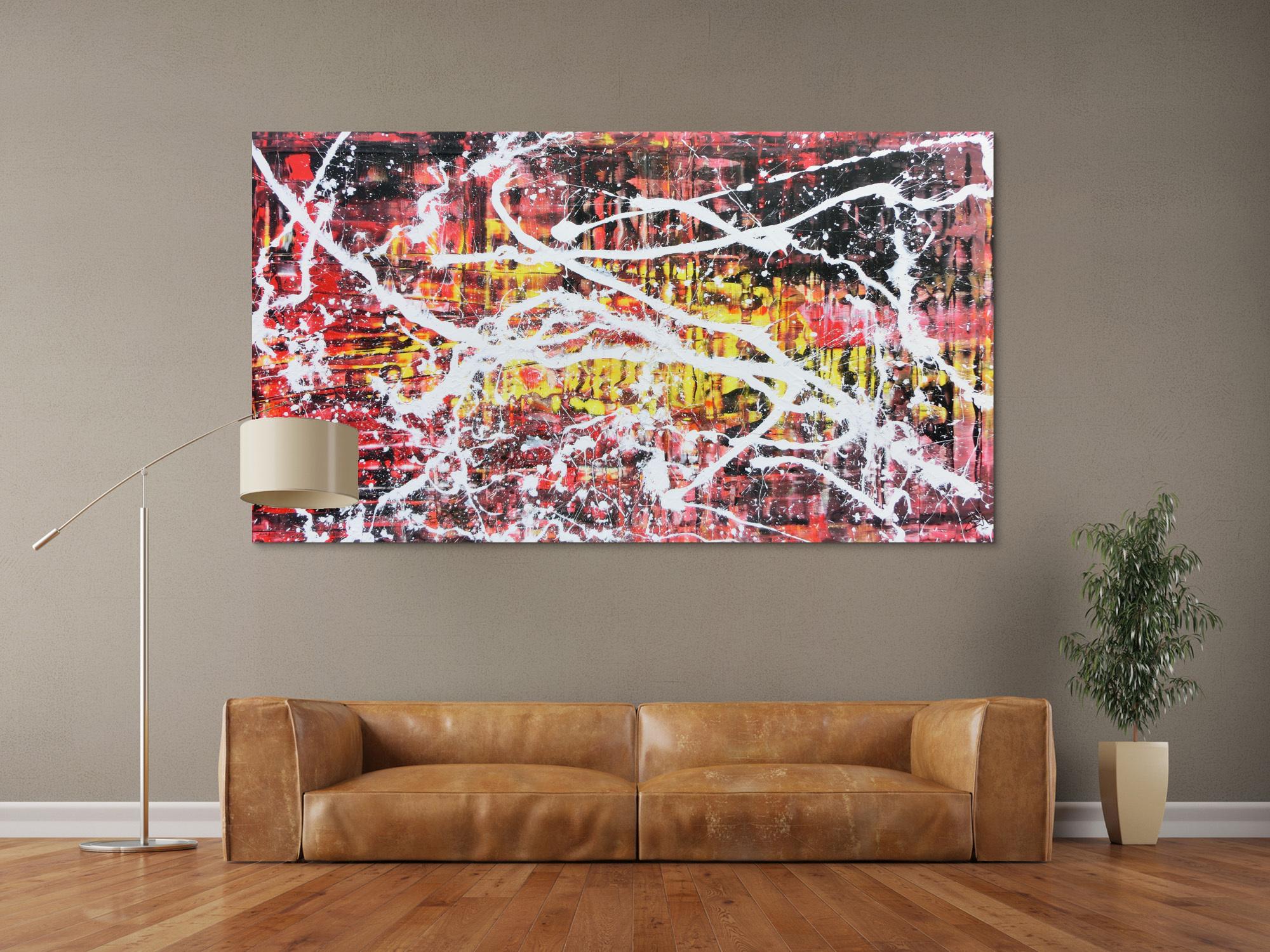 Abstraktes Acrylbild in rot schwarz gelb und weiß sehr modern