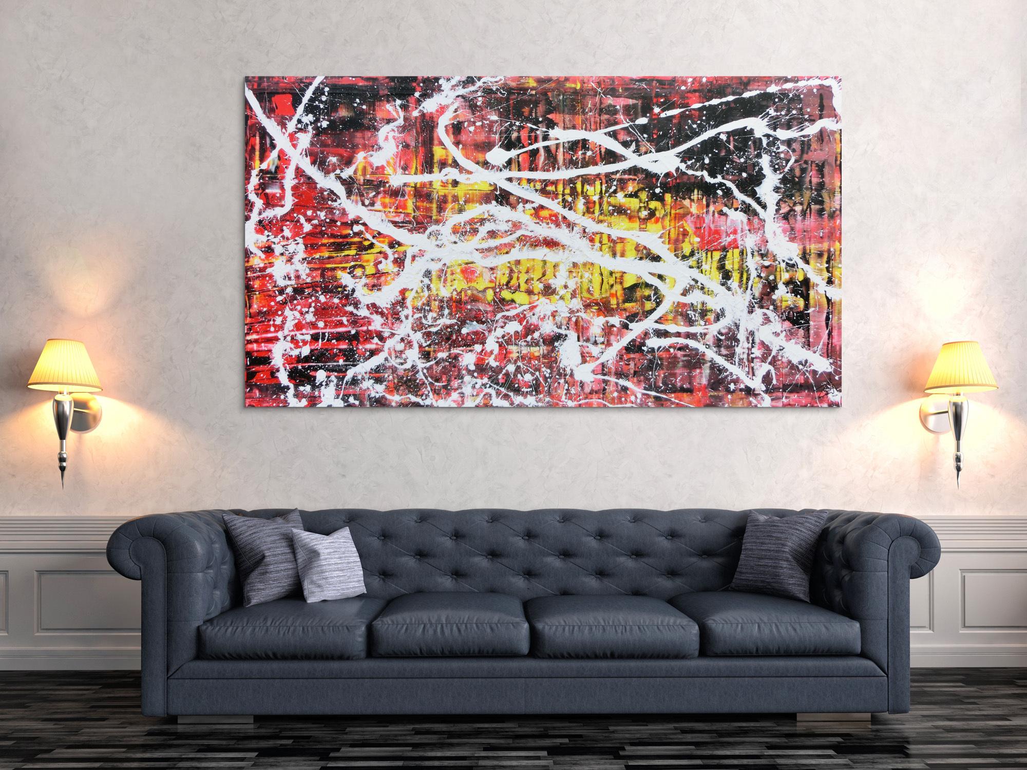 Abstraktes Acrylbild in rot schwarz gelb und weiß sehr modern