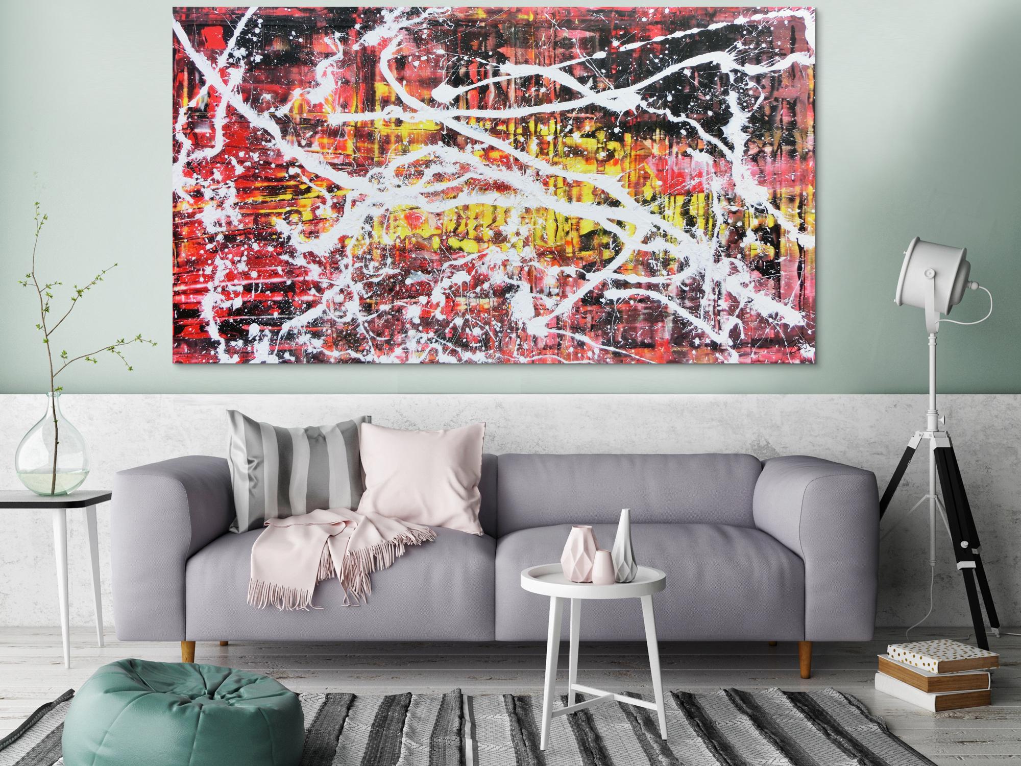 Abstraktes Acrylbild in rot schwarz gelb und weiß sehr modern