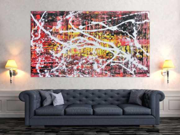 Abstraktes Acrylbild in rot schwarz gelb und weiß sehr modern