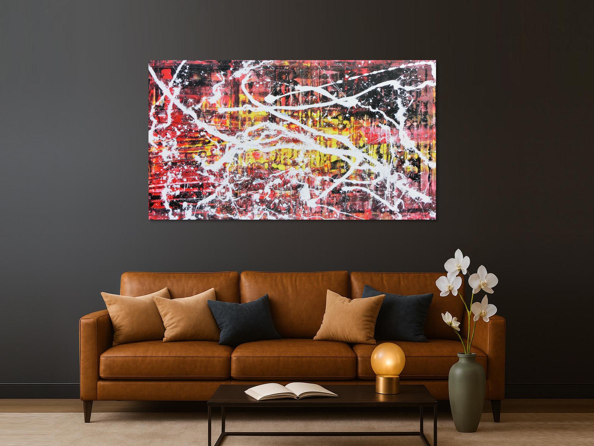 Abstraktes Acrylbild in rot schwarz gelb und weiß sehr modern