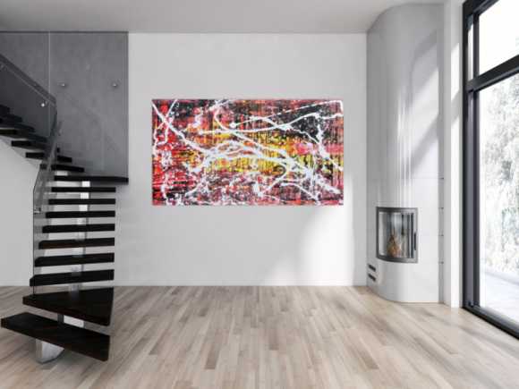 Abstraktes Acrylbild in rot schwarz gelb und weiß sehr modern