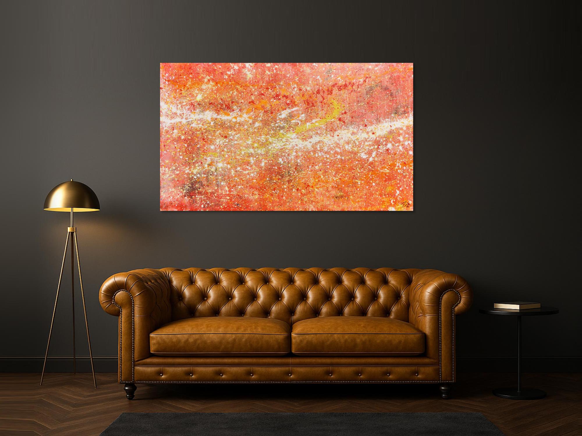 Moderes abstraktes Acrylbild in Orange weiß