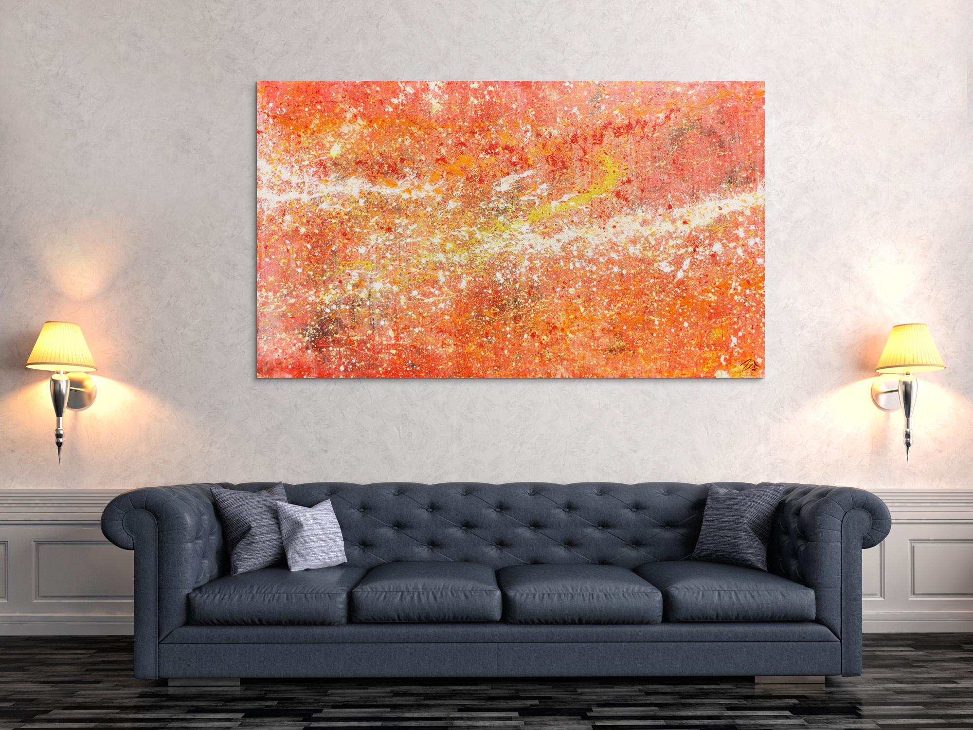 Moderes abstraktes Acrylbild in Orange weiß