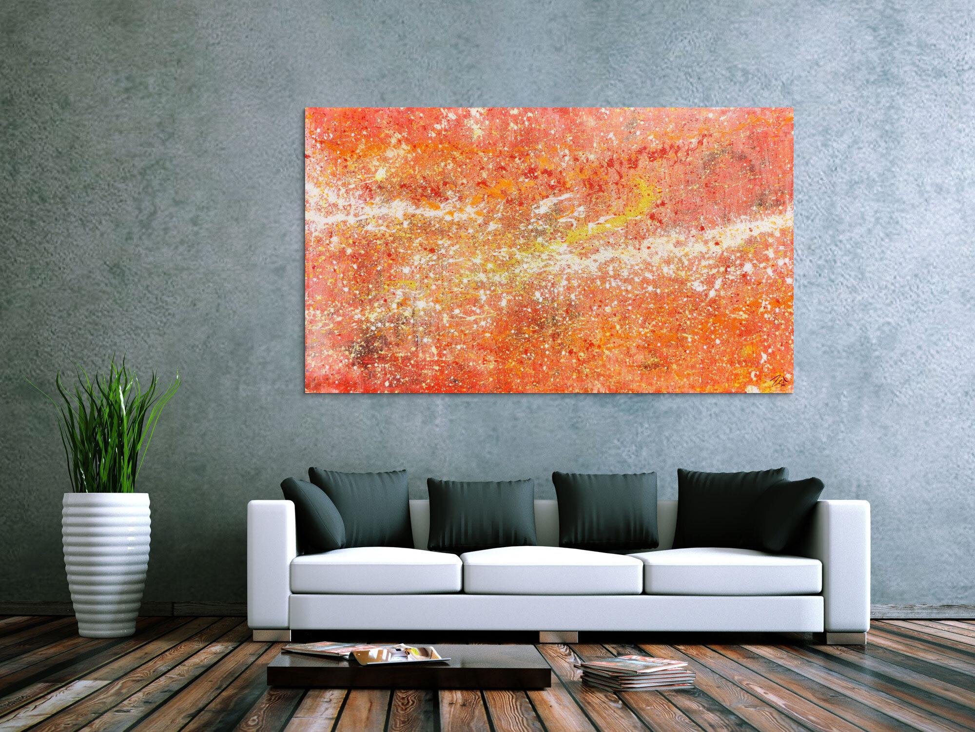 Moderes abstraktes Acrylbild in Orange weiß