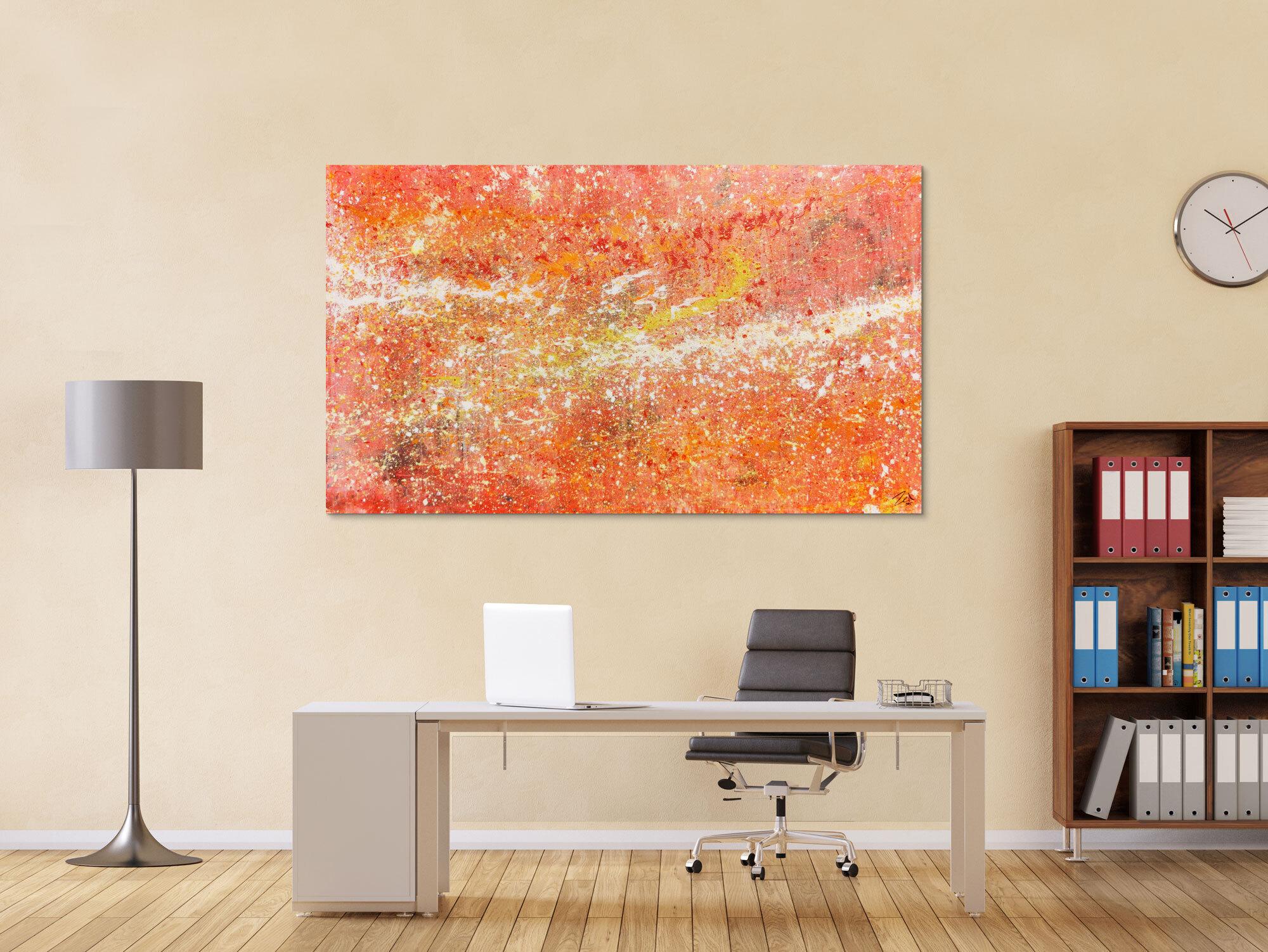 Moderes abstraktes Acrylbild in Orange weiß