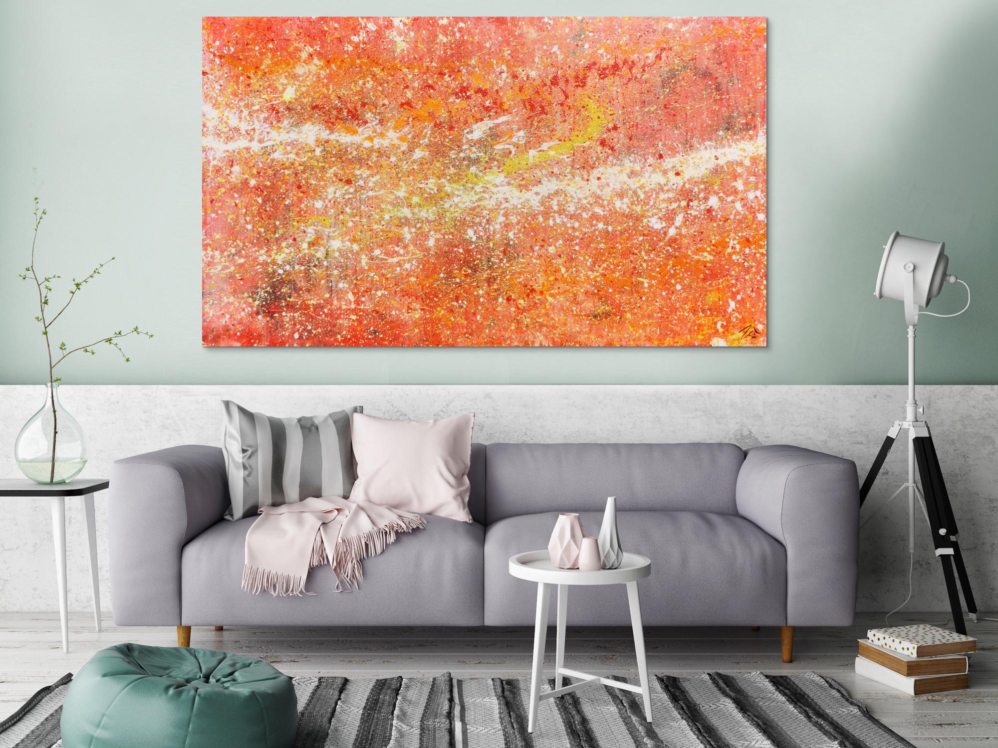 Moderes abstraktes Acrylbild in Orange weiß
