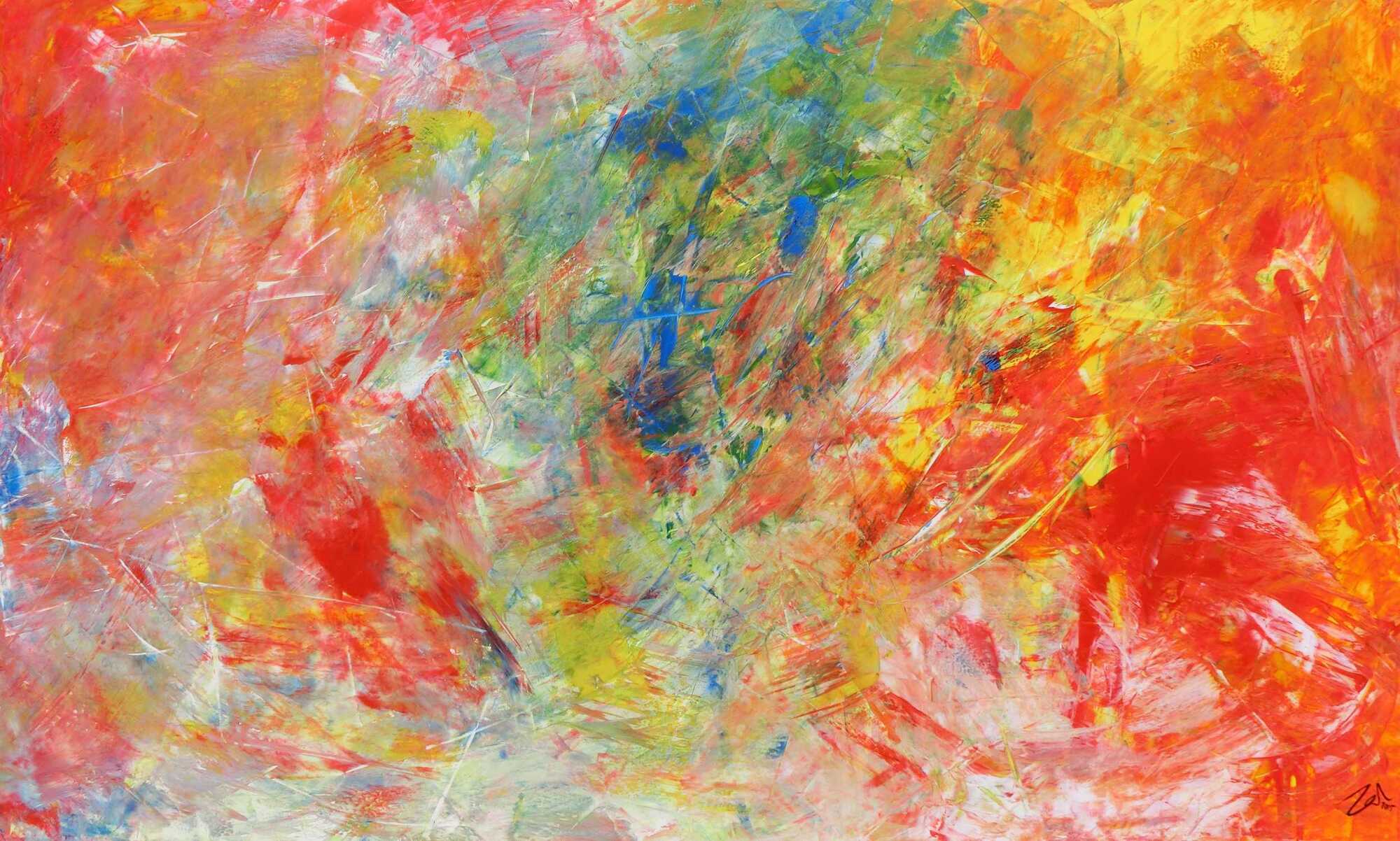 Abstraktes Acrylgemälde modern bunt hell viele Farben