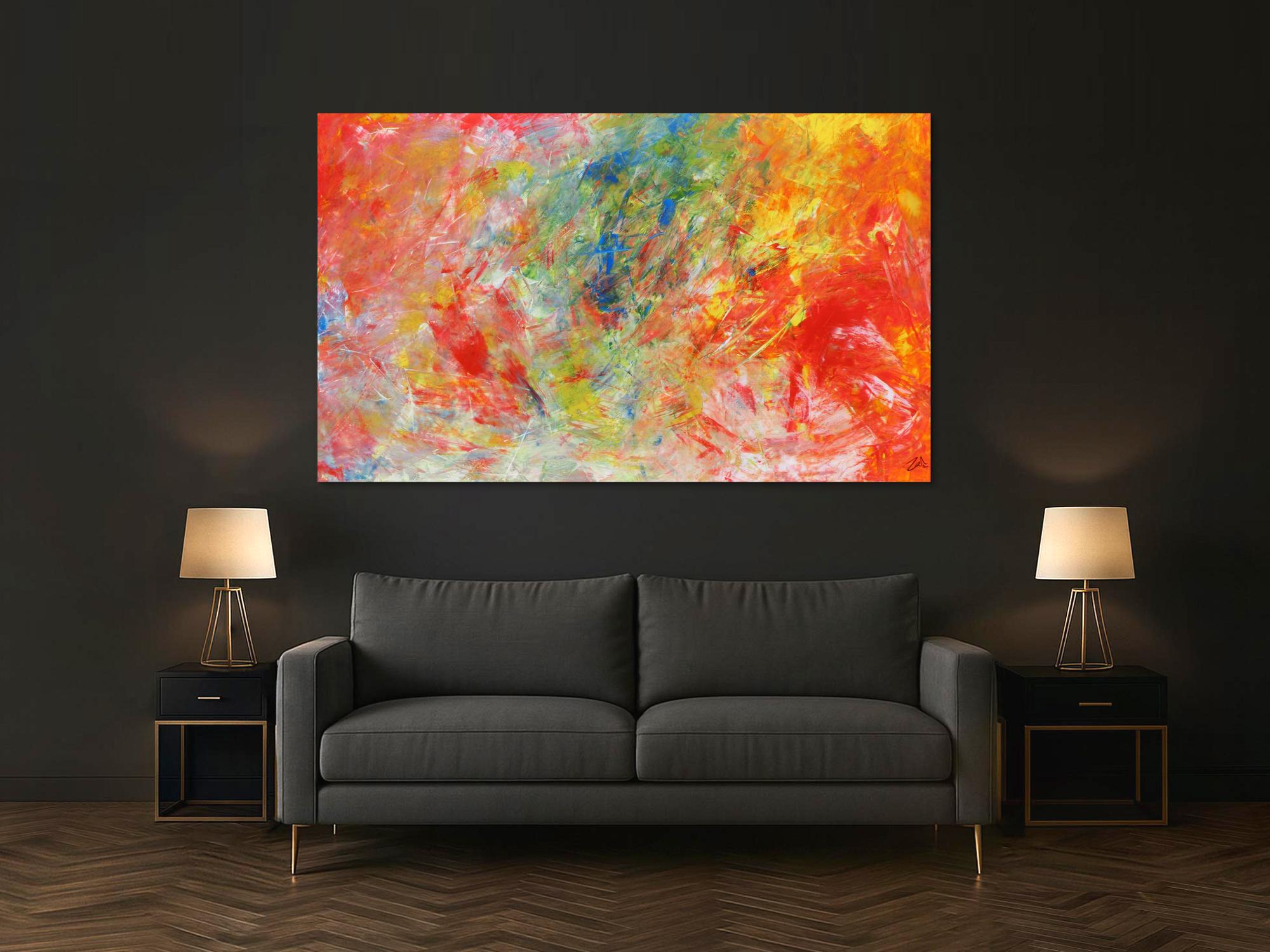 Abstraktes Acrylgemälde modern bunt hell viele Farben