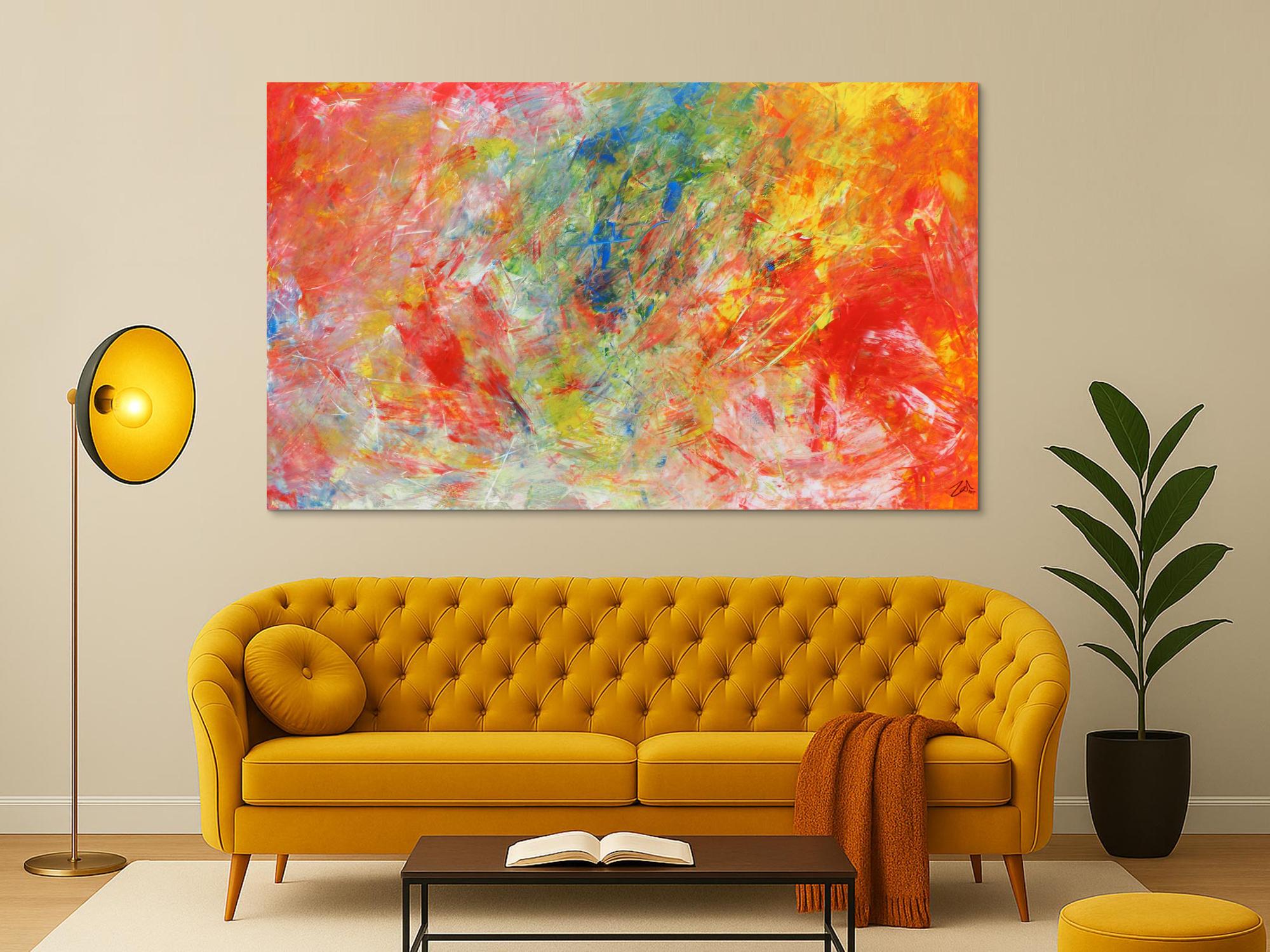 Abstraktes Acrylgemälde modern bunt hell viele Farben