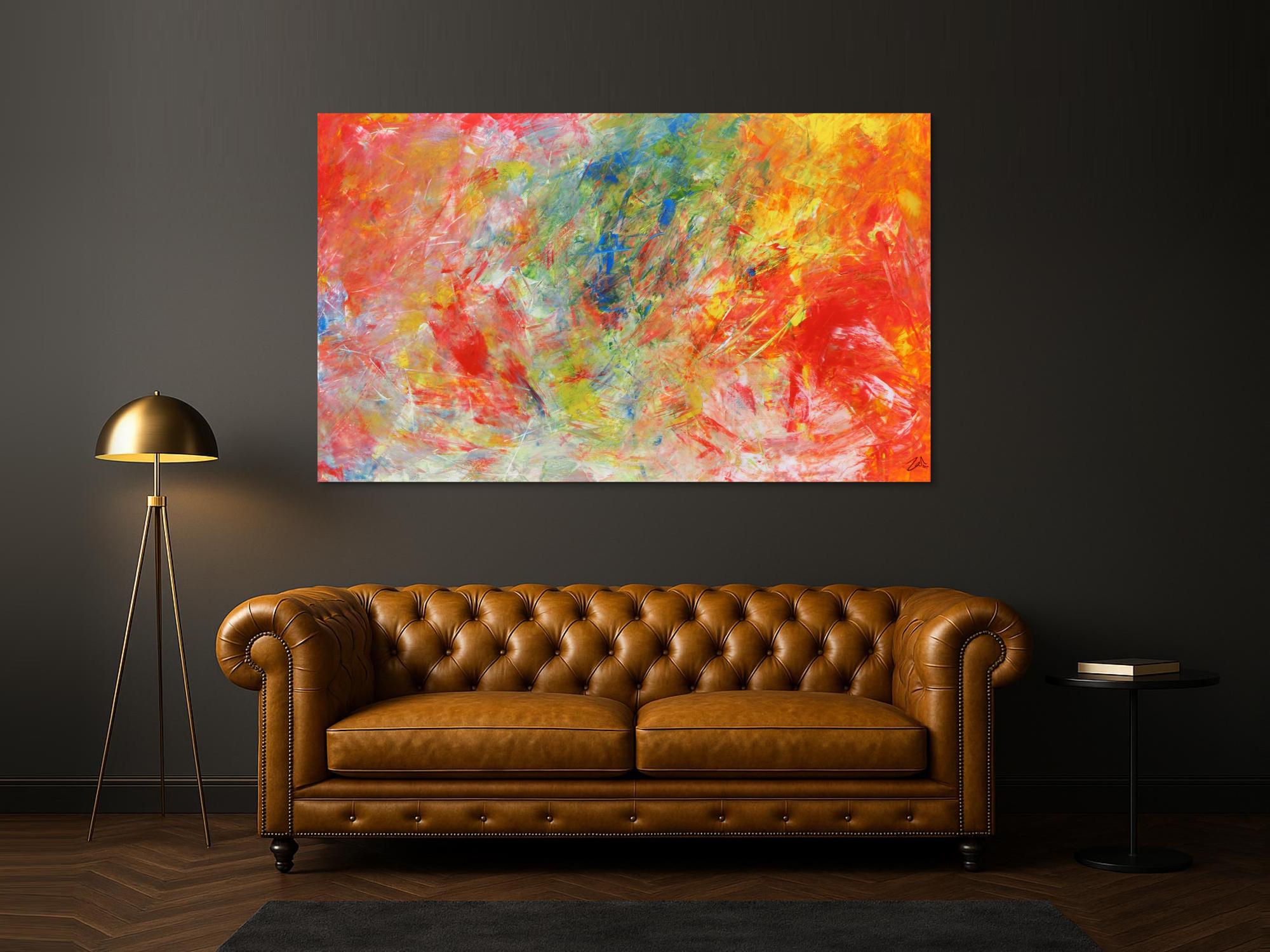 Abstraktes Acrylgemälde modern bunt hell viele Farben