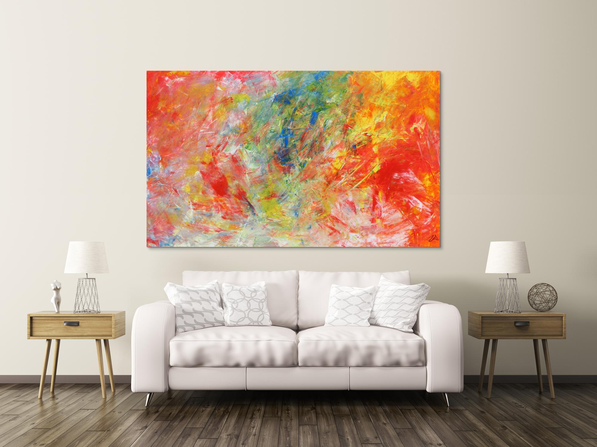 Abstraktes Acrylgemälde modern bunt hell viele Farben